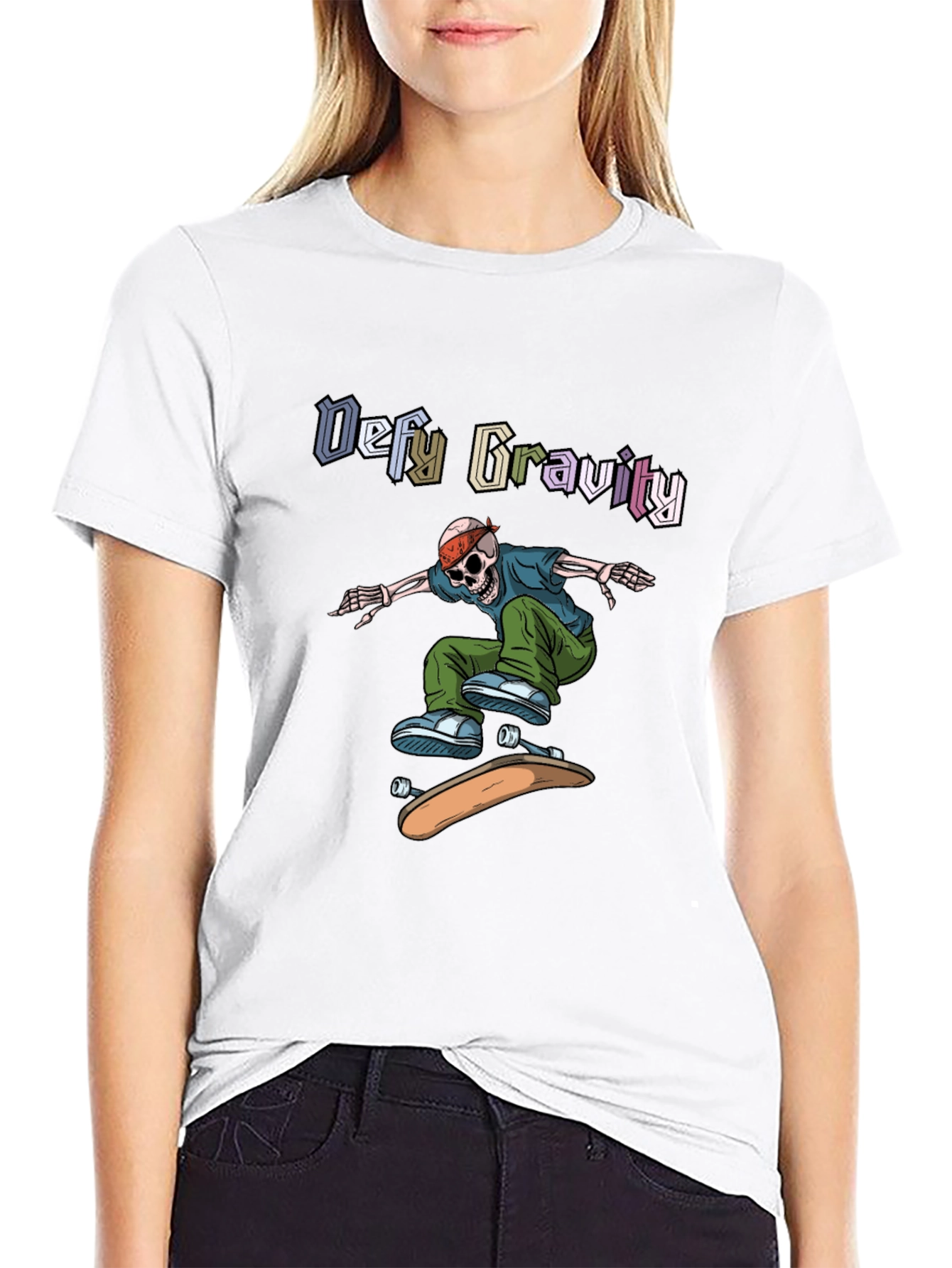 Defy Gravity Skeleton Skateboard T-Shirt
