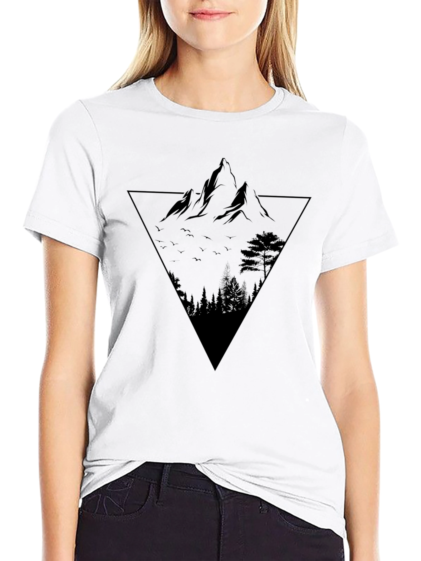 Mountain Peak Triangle Graphic Tee - Black