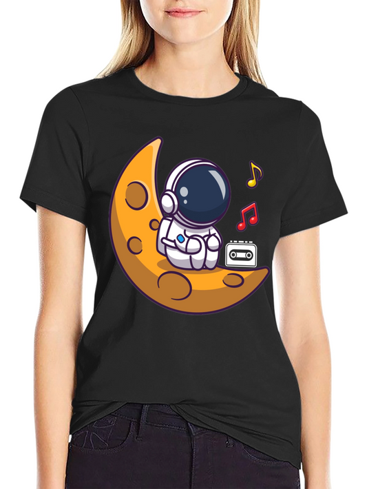Astronaut Moon Tunes Black T-Shirt