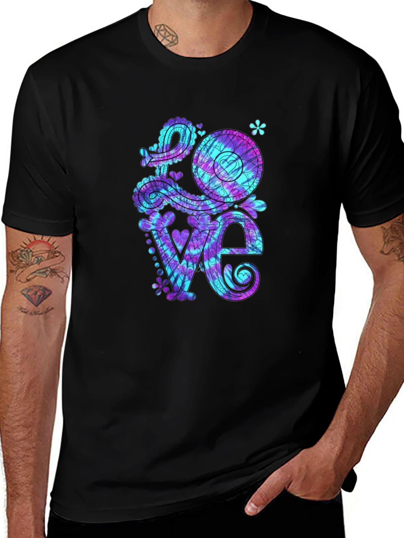 Tie Dye Love Graphic Tee - Mens Black T-Shirt