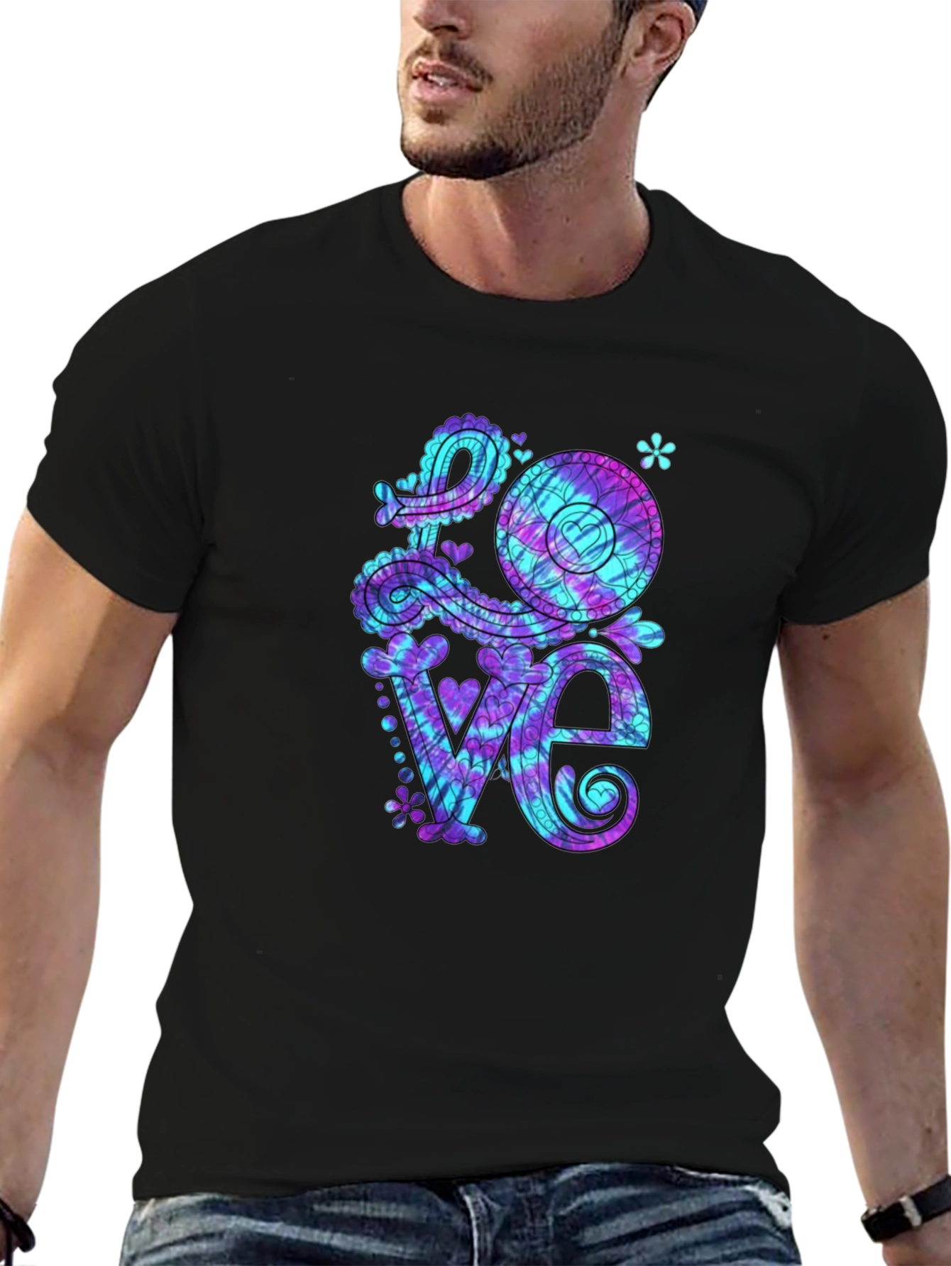 Tie Dye Love Graphic Tee - Mens Black T-Shirt