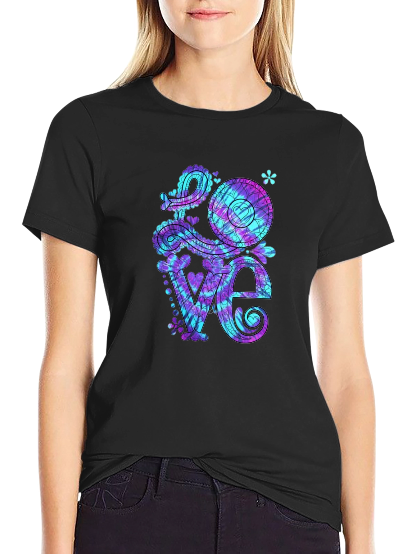 Tie Dye Love Graphic Tee - Mens Black T-Shirt
