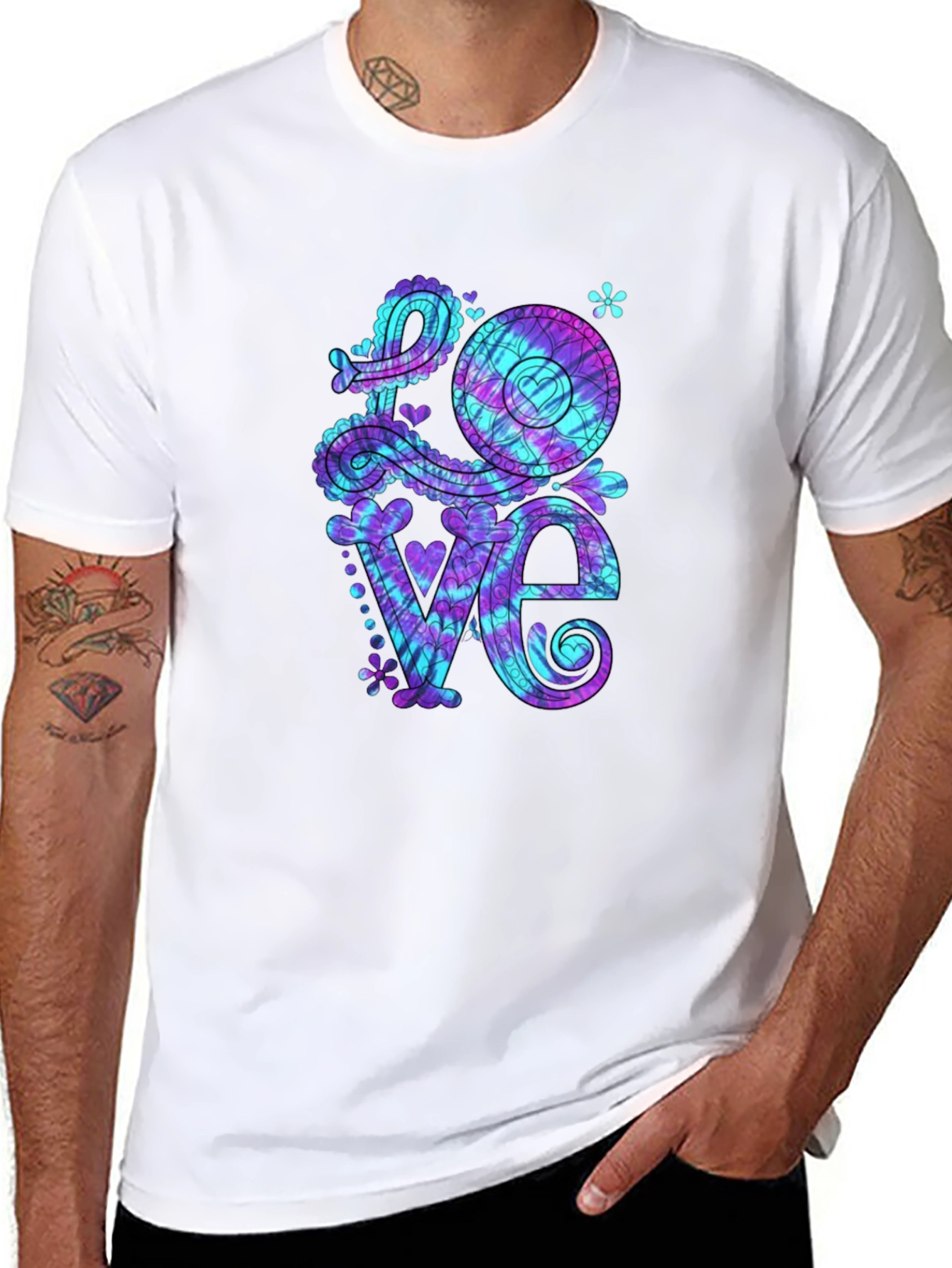 Tie Dye Love Graphic Tee - Mens Black T-Shirt