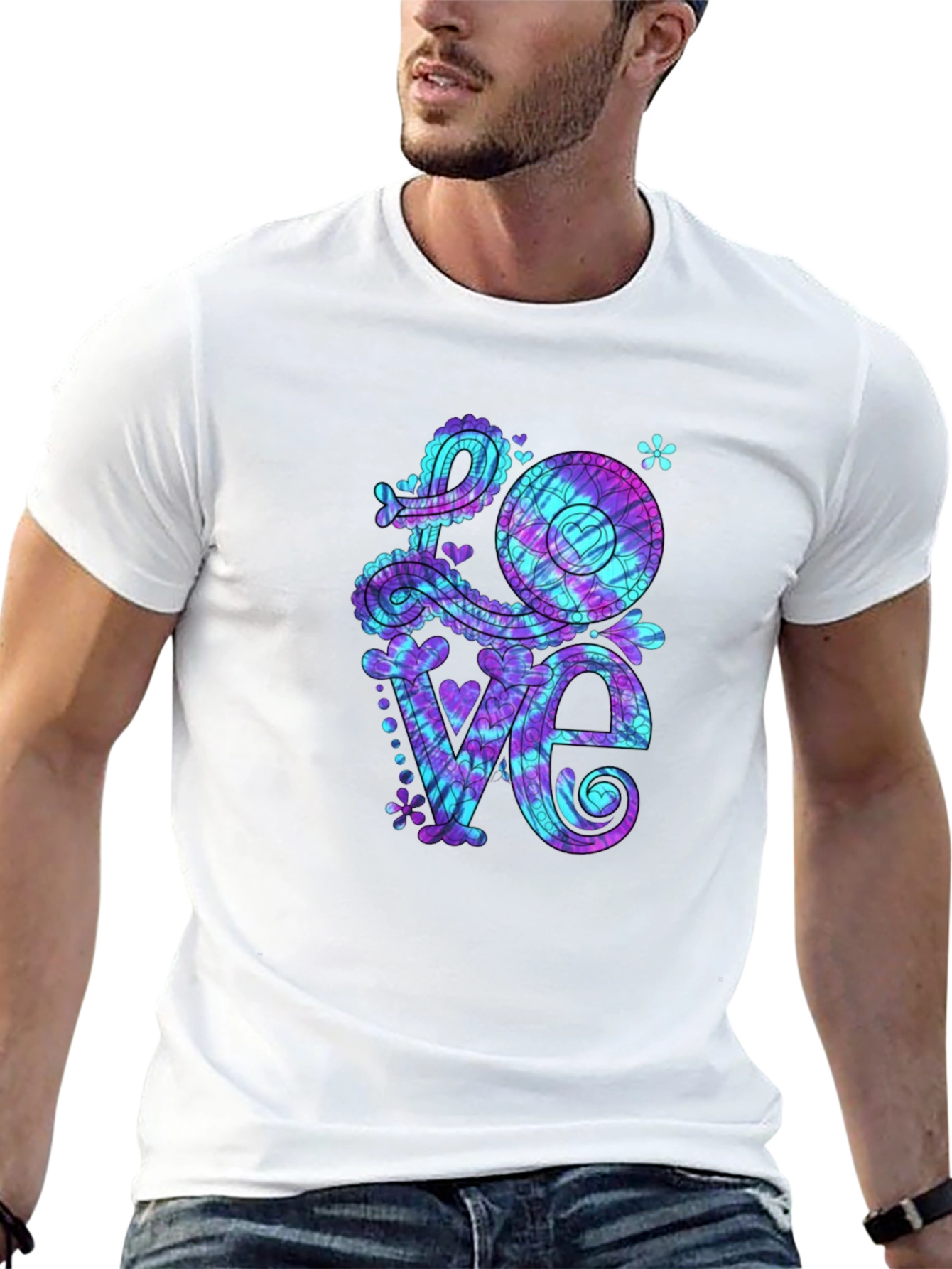 Tie Dye Love Graphic Tee - Mens Black T-Shirt