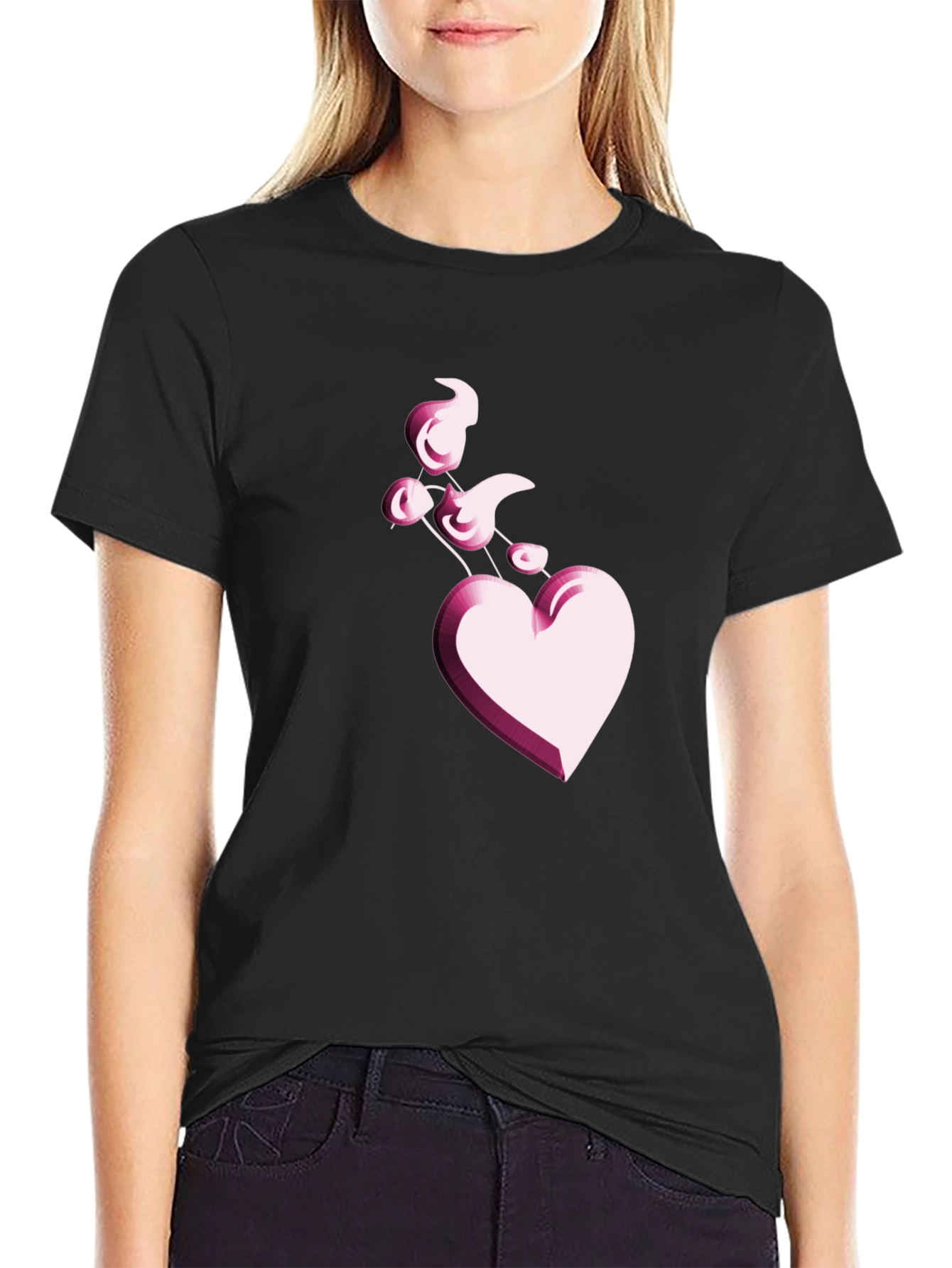 Heart Balloon Black T-Shirt