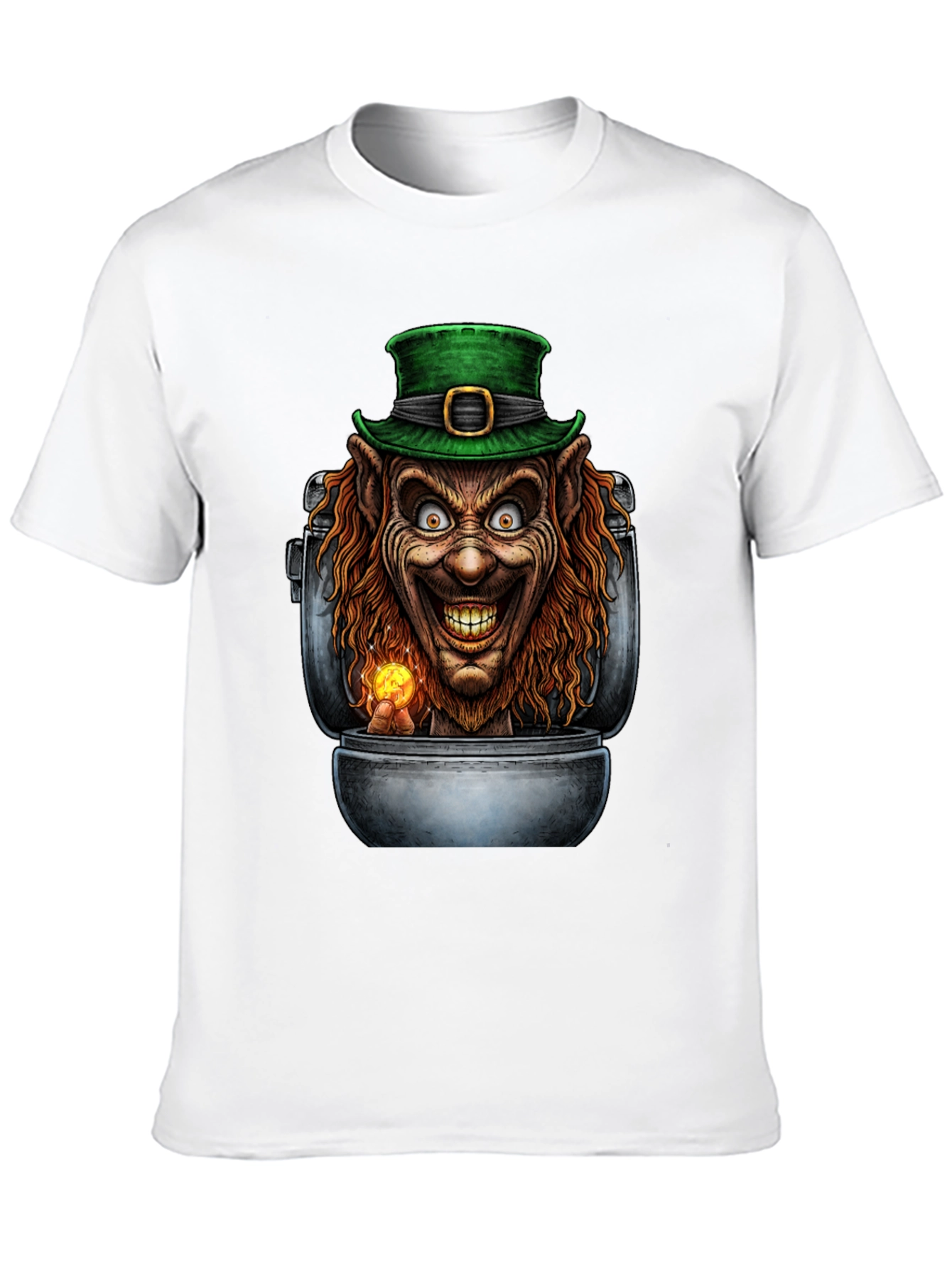 Creepy Leprechaun in Pot of Gold Graphic T-Shirt