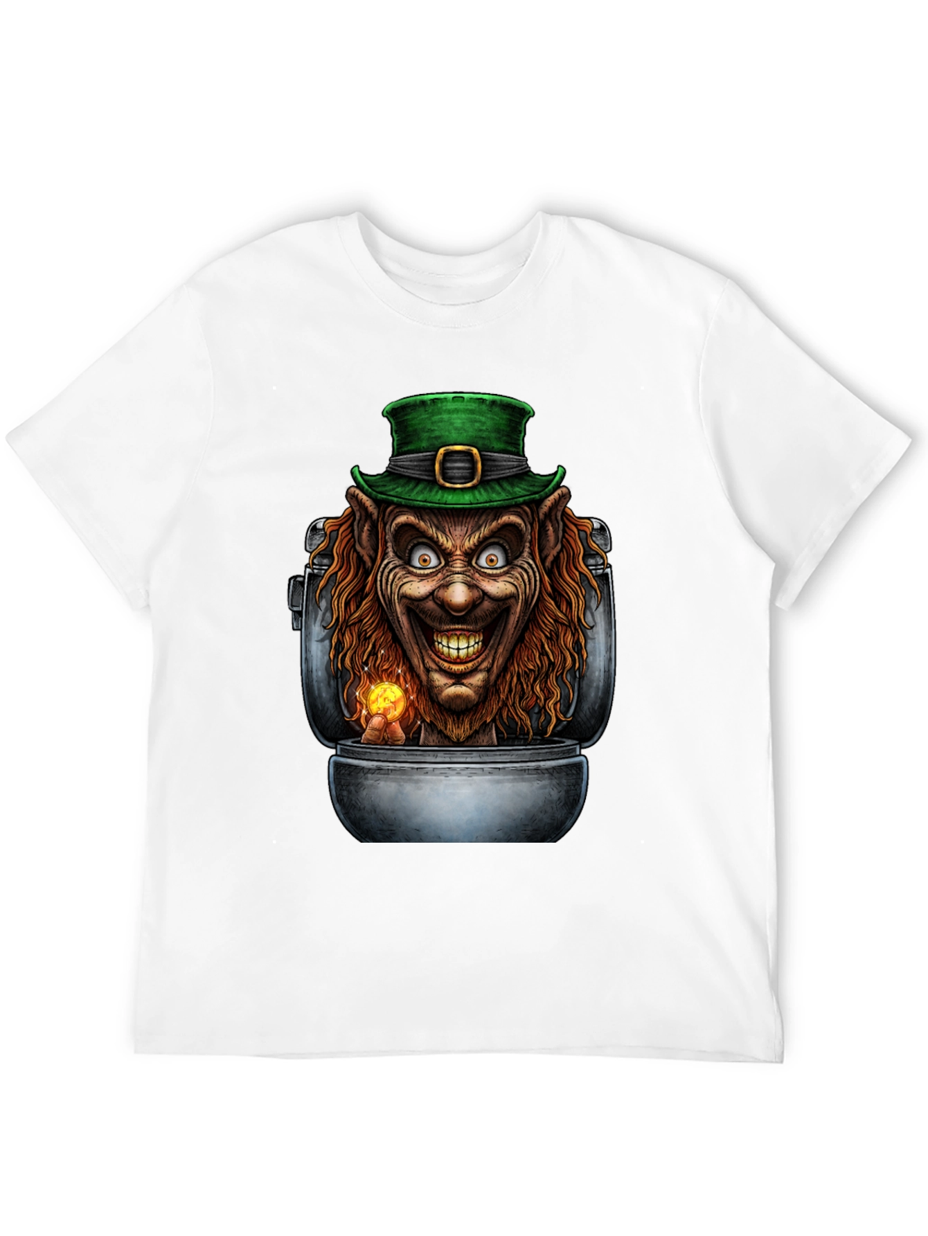 Creepy Leprechaun in Pot of Gold Graphic T-Shirt