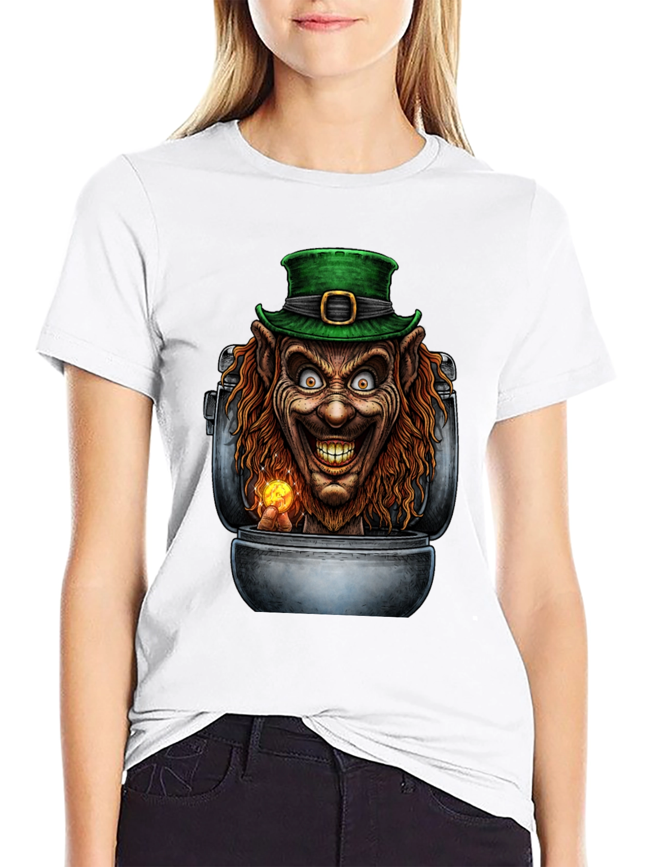 Creepy Leprechaun in Pot of Gold Graphic T-Shirt