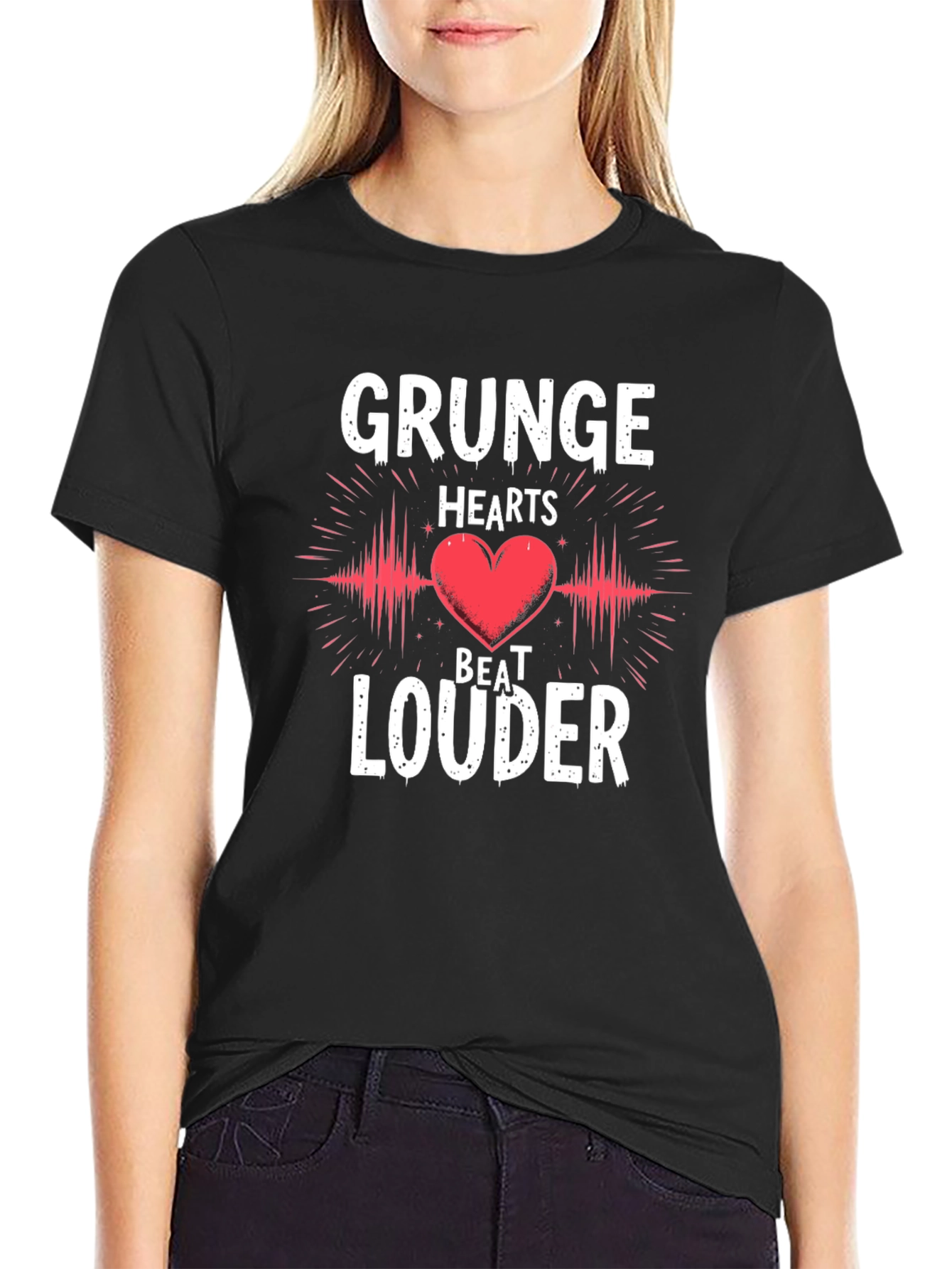 Grunge Hearts Beat Louder Graphic Tee