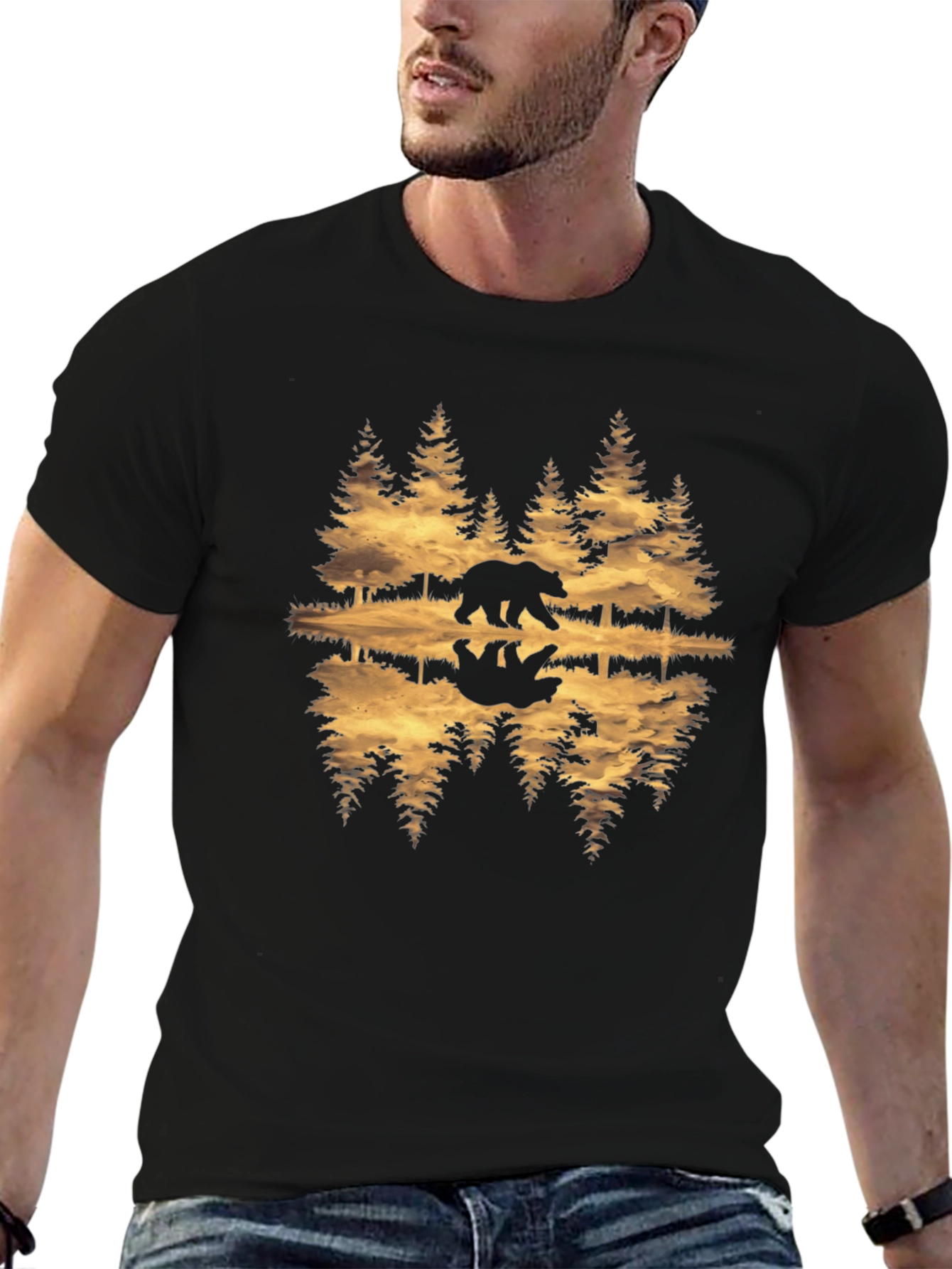 Bear Reflection Graphic Tee - Nature Inspired T-Shirt