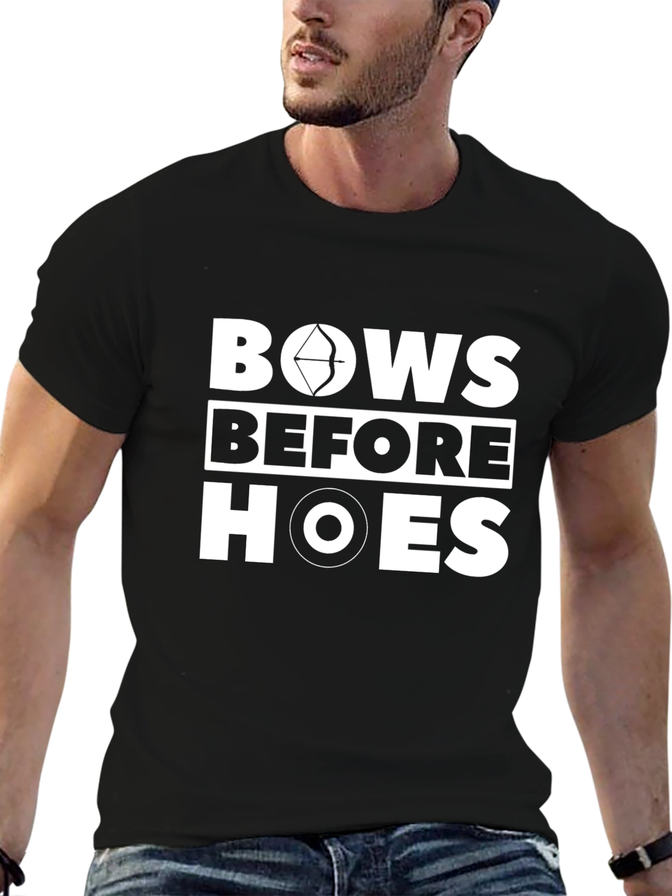 Bows Before Hoes Novelty Black T-Shirt