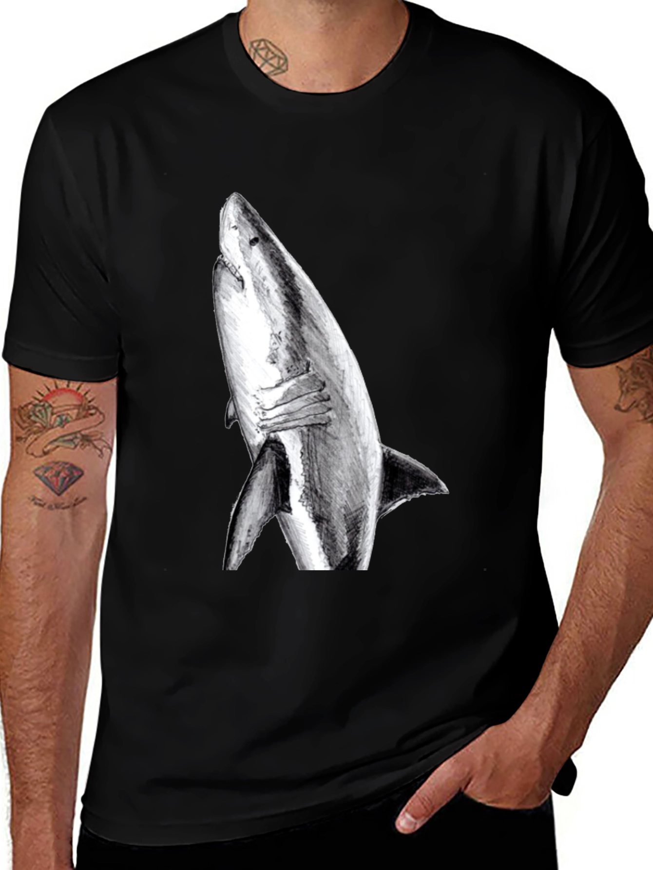 Shark Graphic Print Black T-Shirt