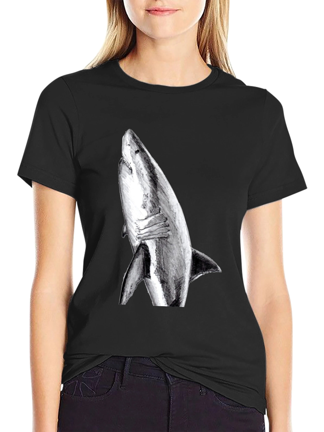 Shark Graphic Print Black T-Shirt