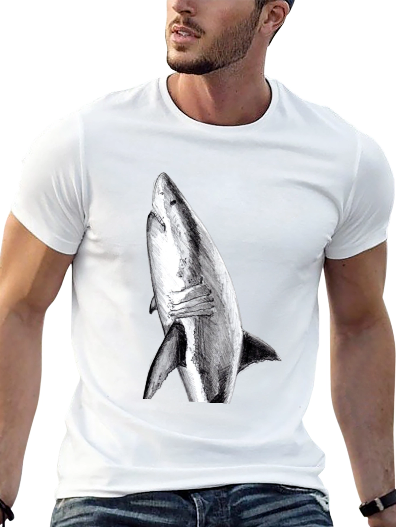 Shark Graphic Print Black T-Shirt