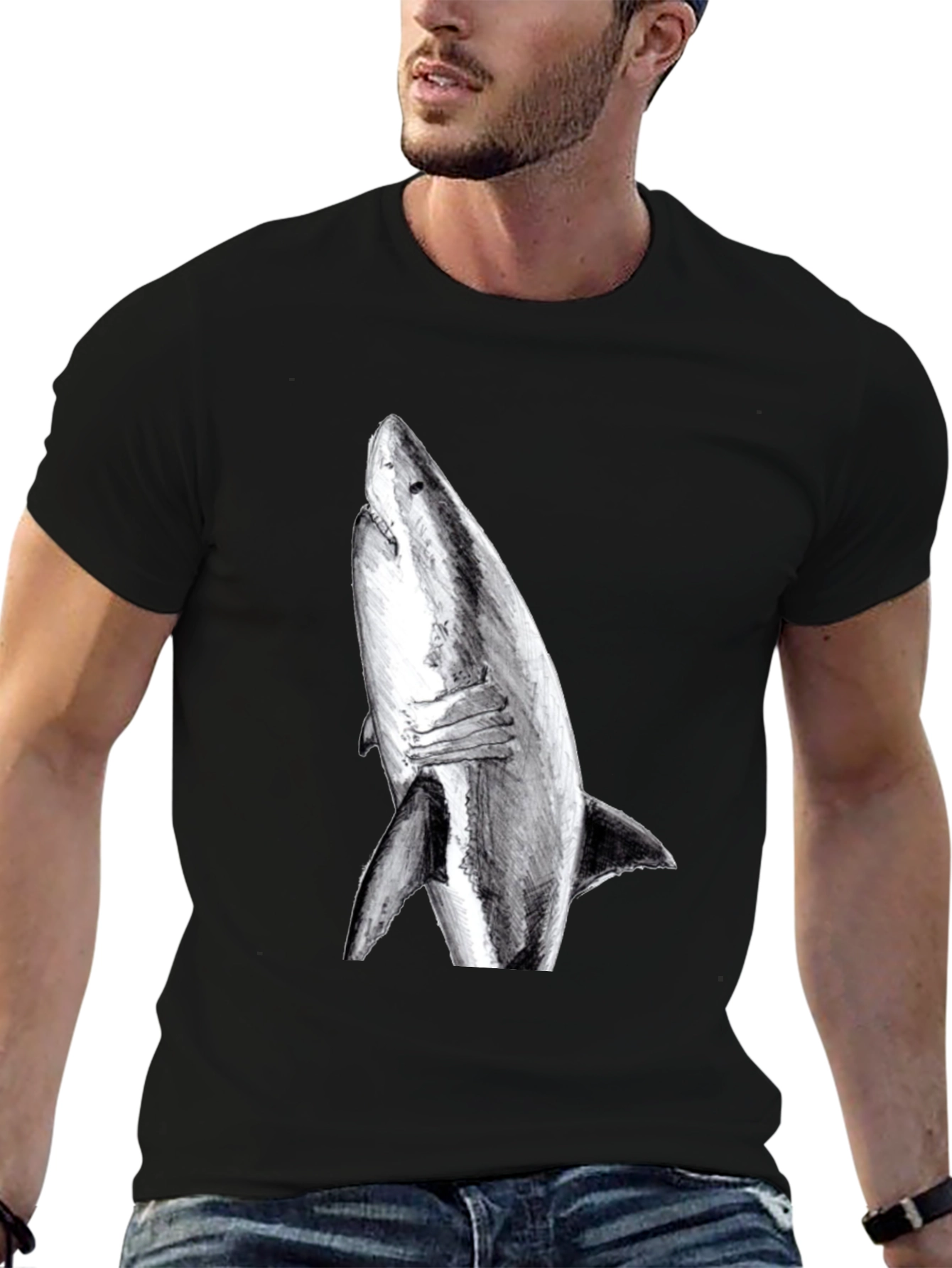 Shark Graphic Print Black T-Shirt