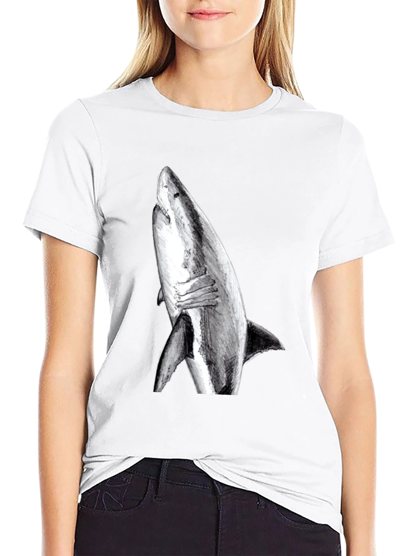 Shark Graphic Print Black T-Shirt