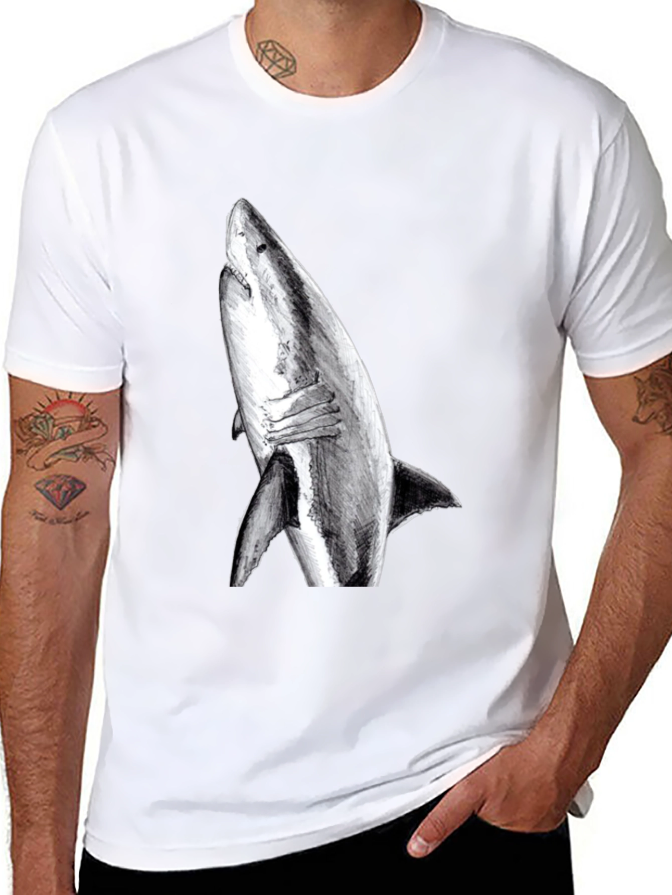Shark Graphic Print Black T-Shirt