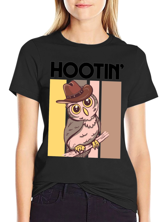 Hootin Owl Graphic Tee - Cowboy Style Cartoon Animal T-Shirt