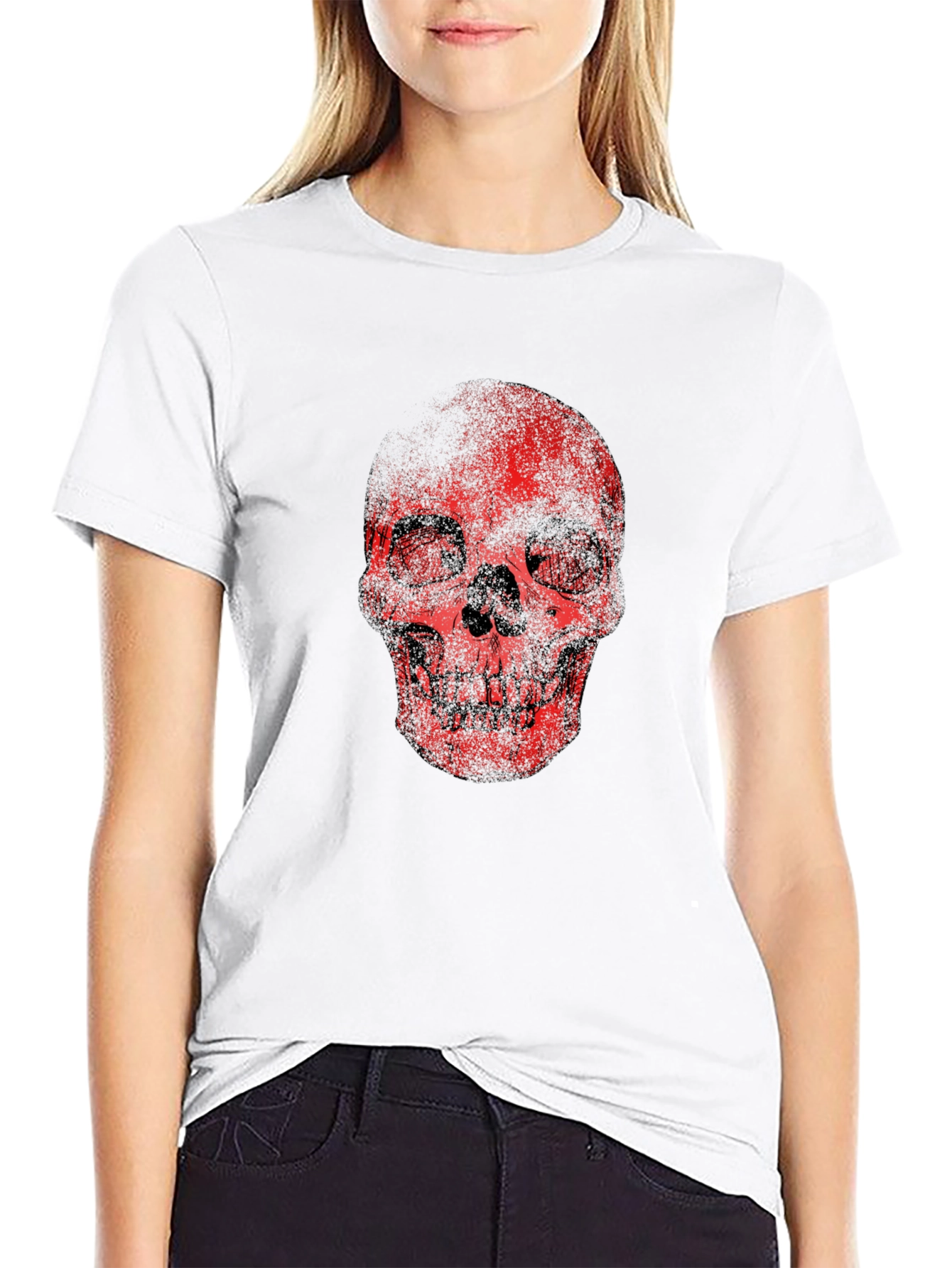 Red Skull Graphic Print Black T-Shirt