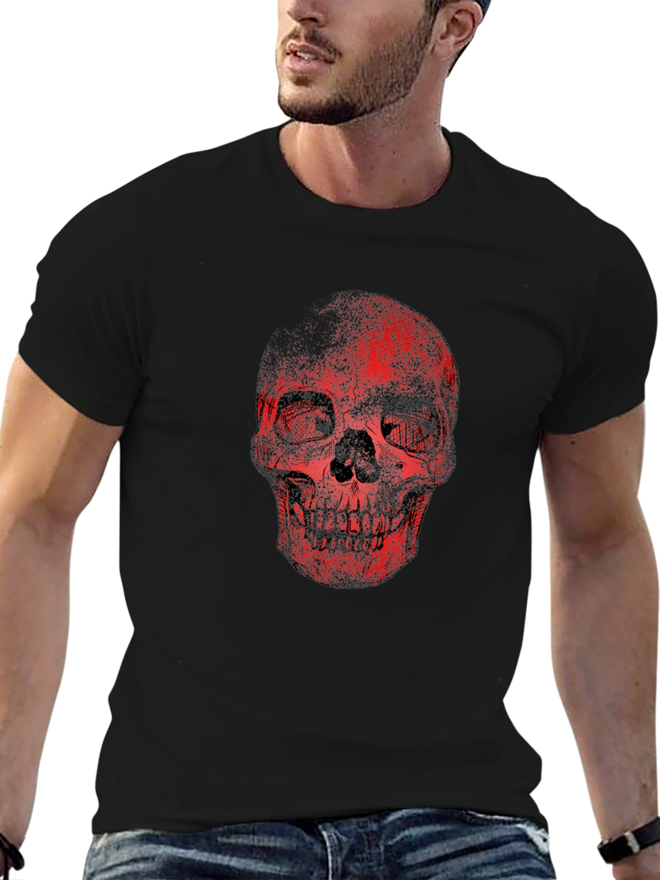 Red Skull Graphic Print Black T-Shirt