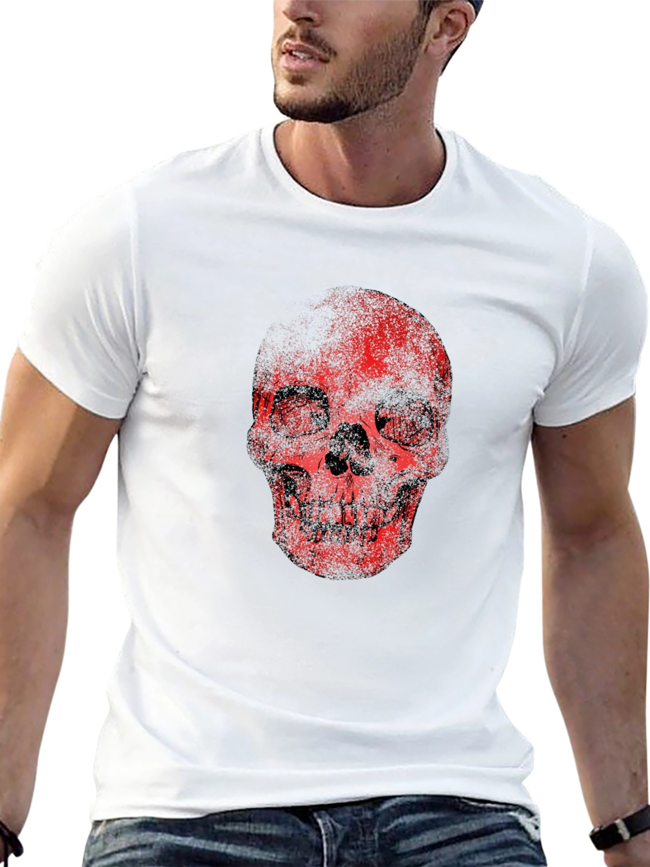 Red Skull Graphic Print Black T-Shirt