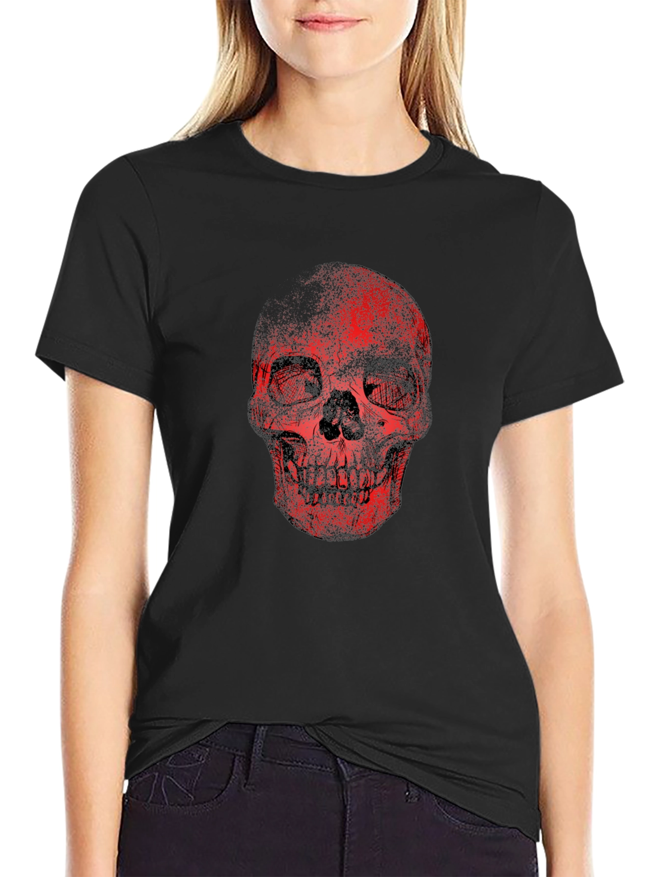 Red Skull Graphic Print Black T-Shirt