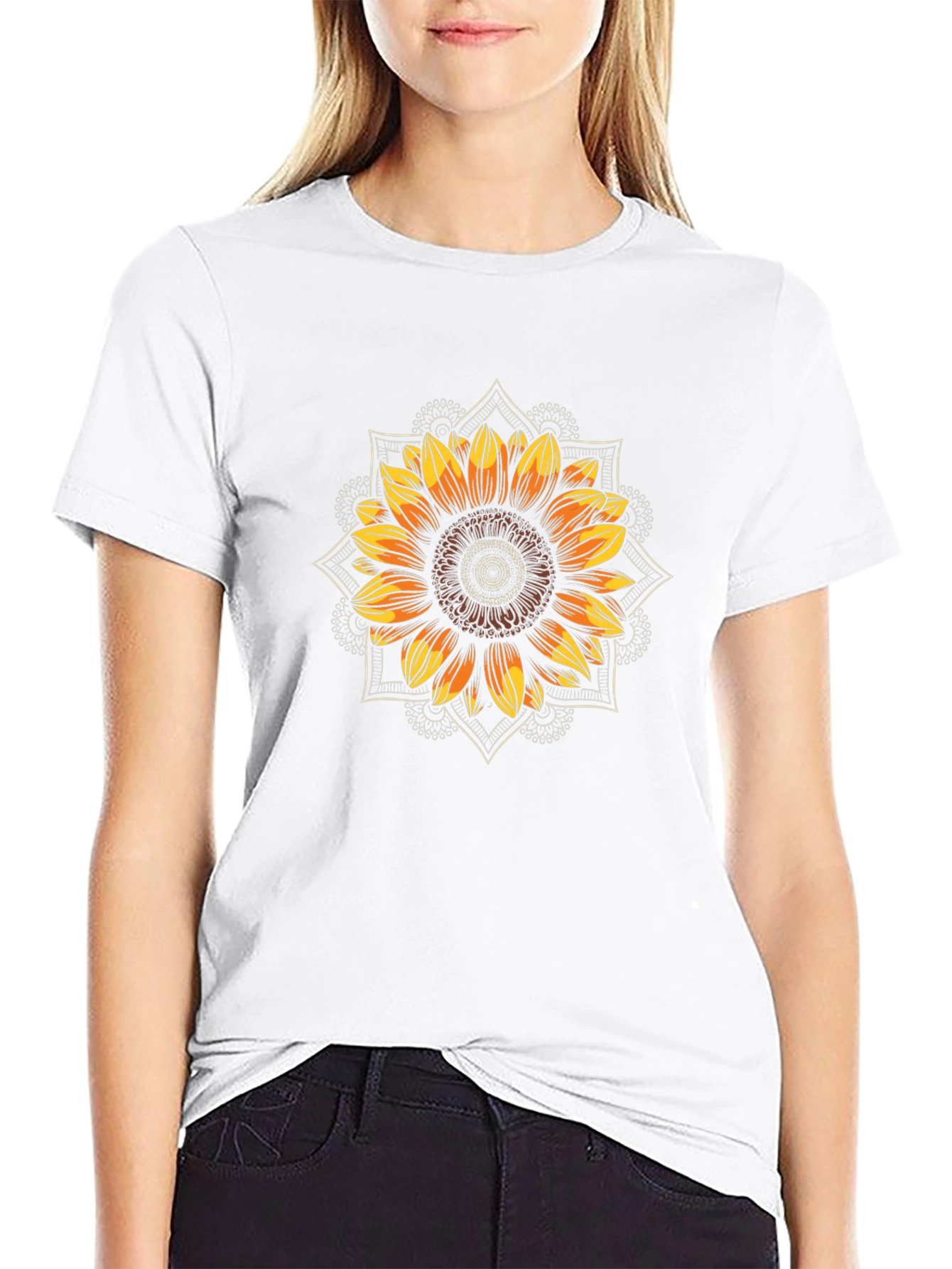 Sunflower Mandala Graphic Print T-Shirt