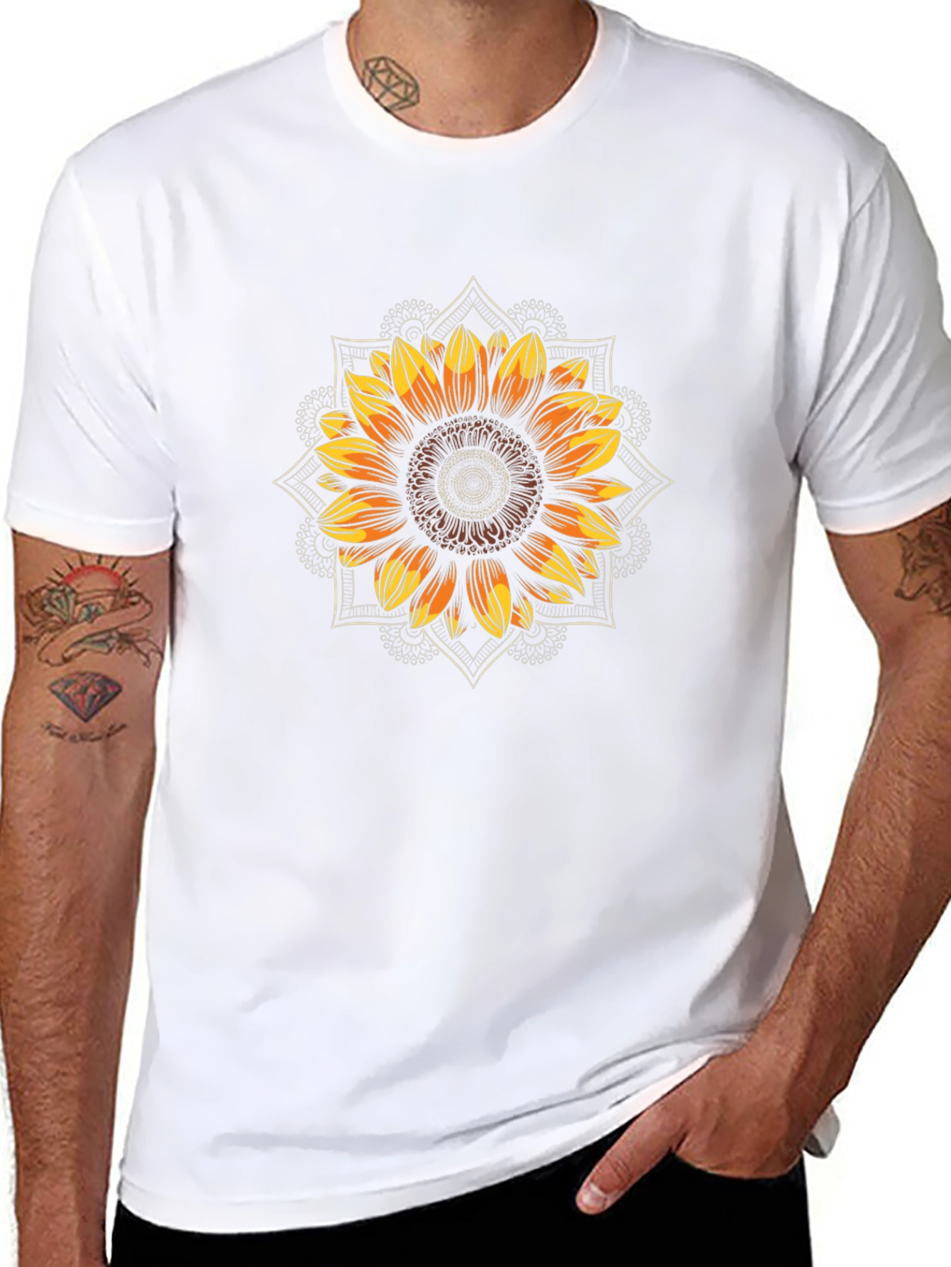 Sunflower Mandala Graphic Print T-Shirt