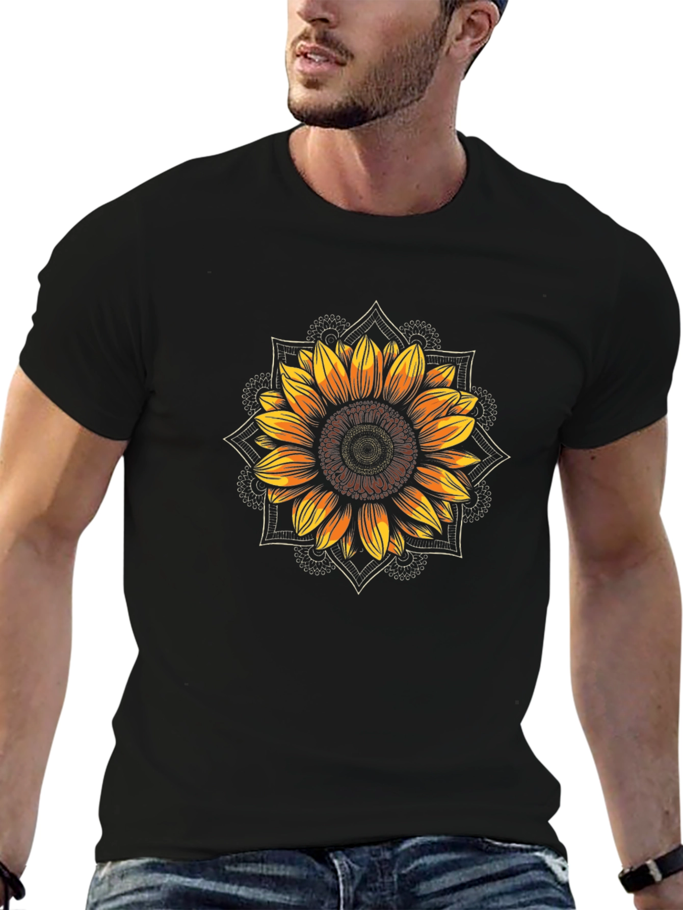 Sunflower Mandala Graphic Print T-Shirt