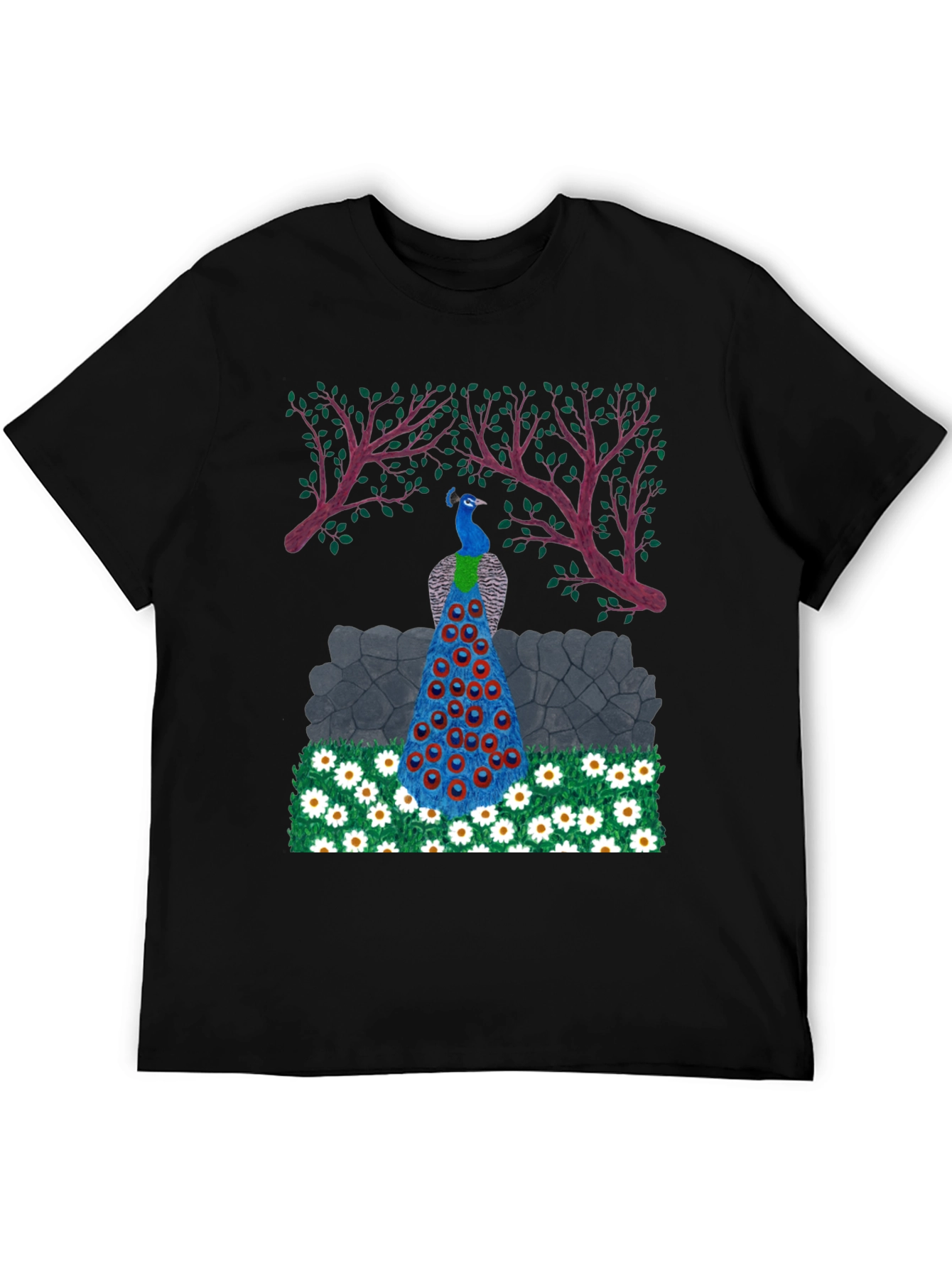 Peacock Design Black T-Shirt