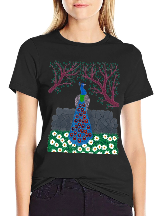 Peacock Design Black T-Shirt