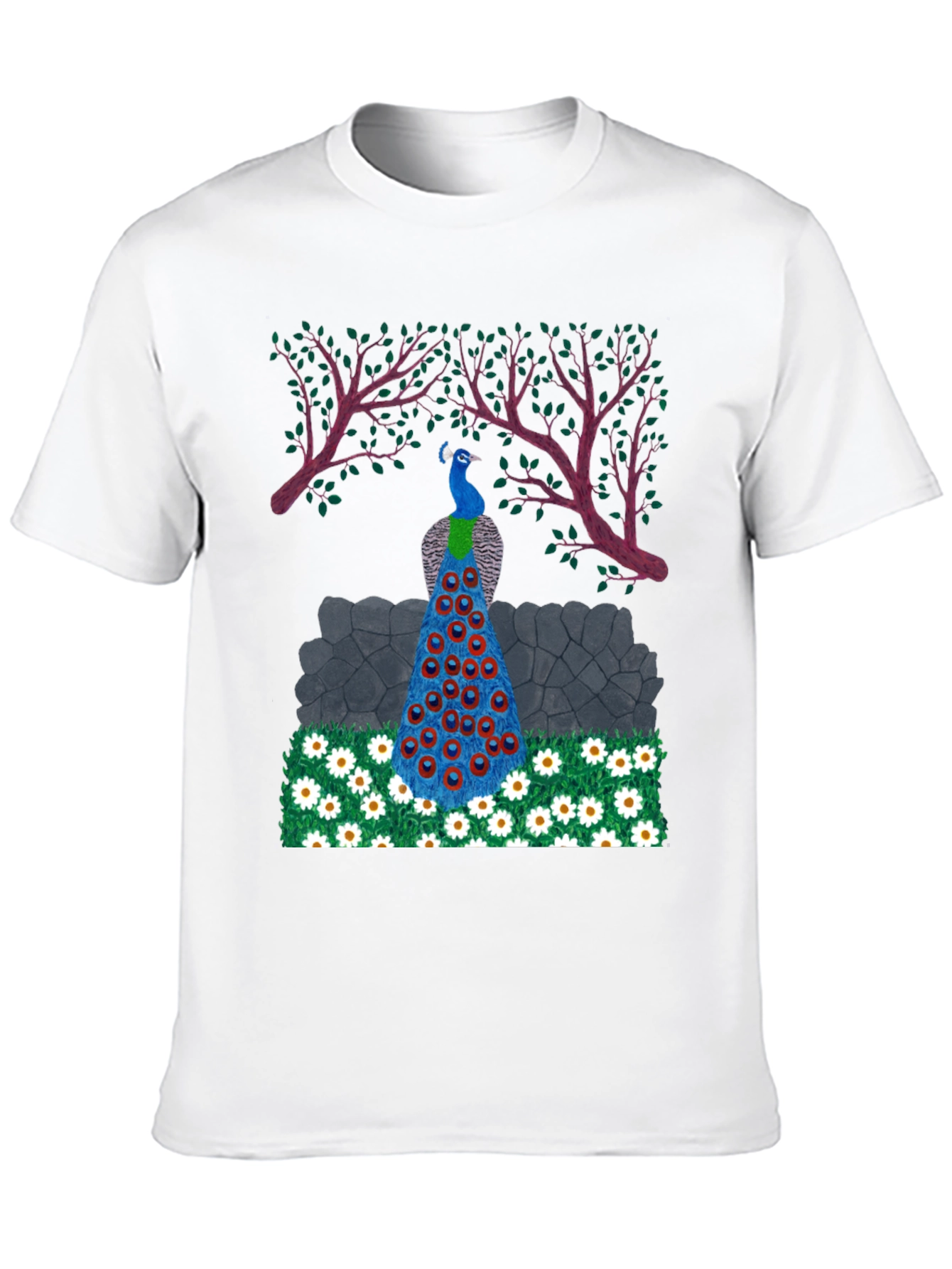 Peacock Design Black T-Shirt
