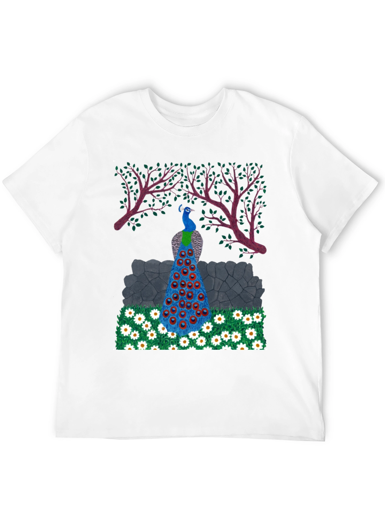 Peacock Design Black T-Shirt