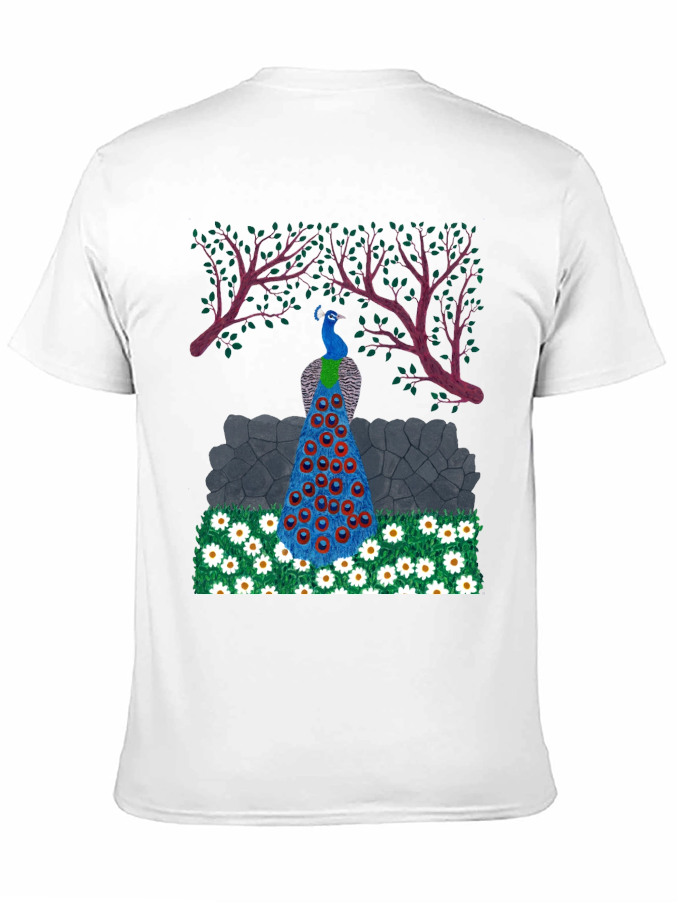 Peacock Design Black T-Shirt