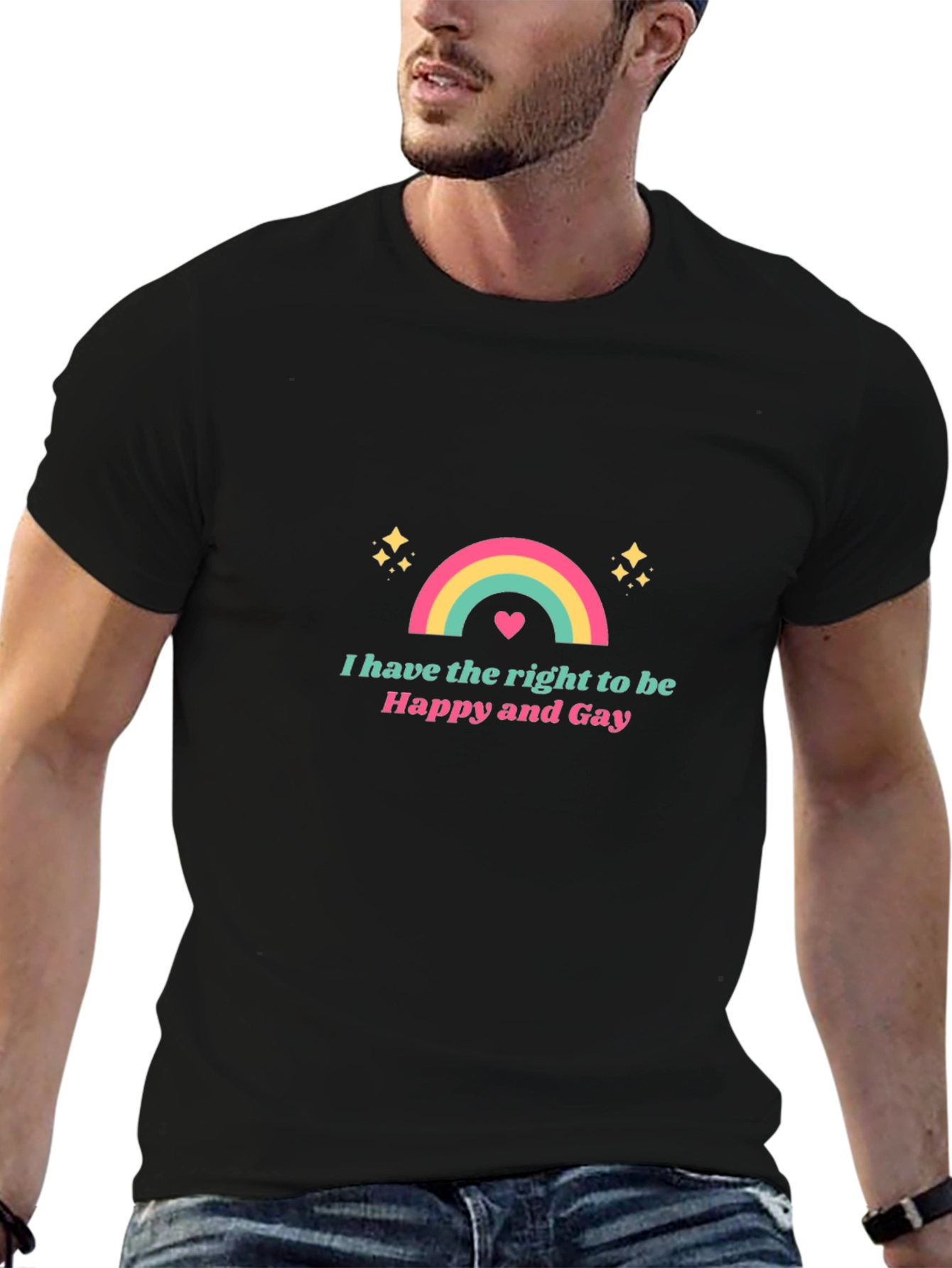 Happy and Gay Rainbow Graphic T-Shirt