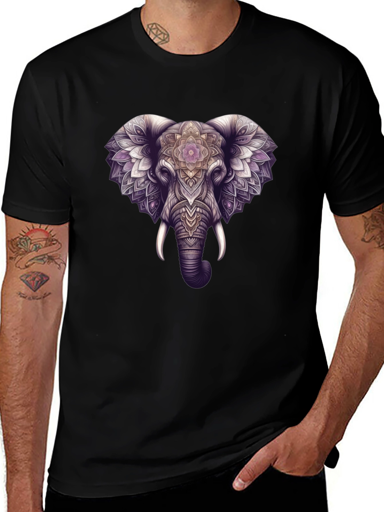 Elephant Mandala Graphic Black Tee