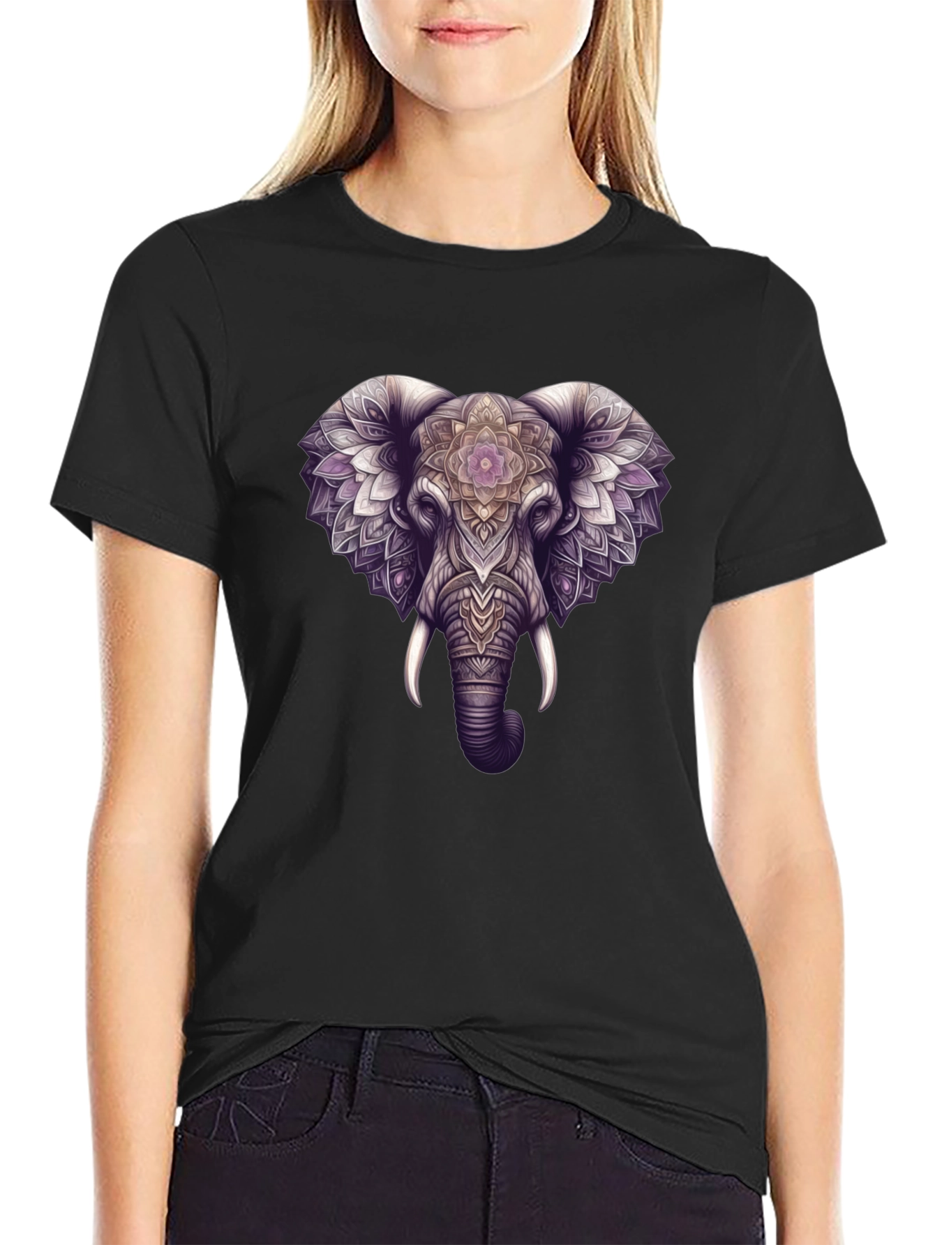 Elephant Mandala Graphic Black Tee