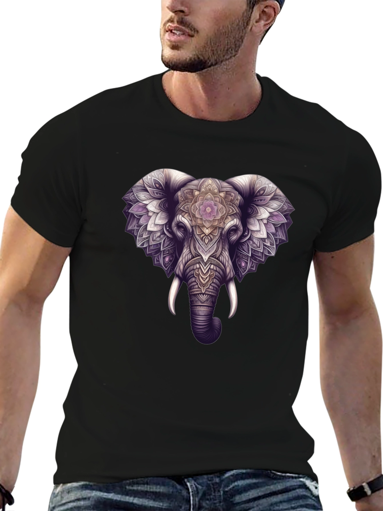 Elephant Mandala Graphic Black Tee