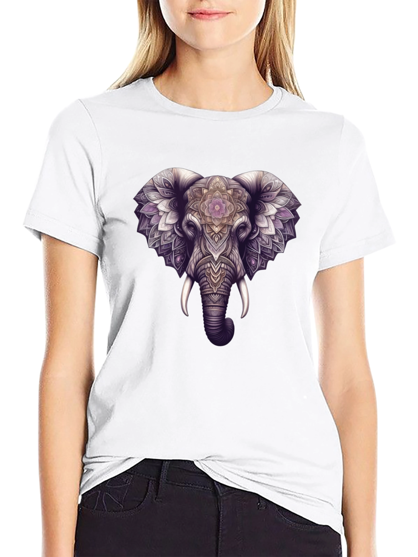 Elephant Mandala Graphic Black Tee
