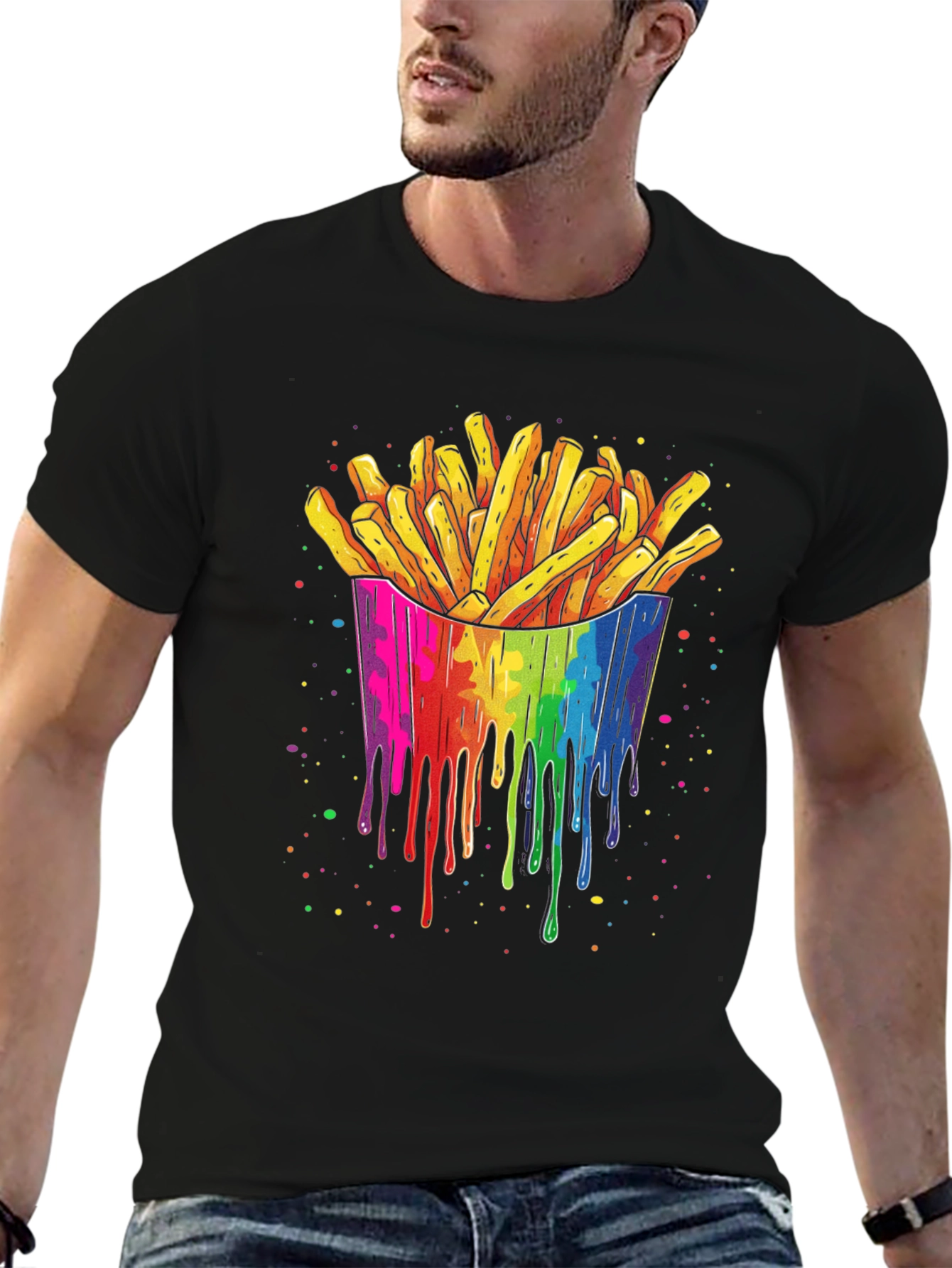 Rainbow Fries Graphic Tee - Unisex Black T-Shirt