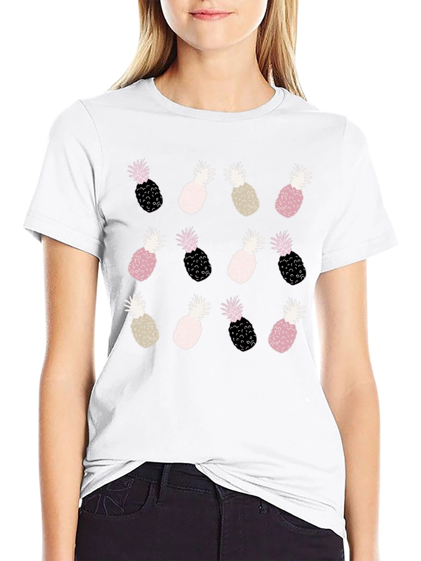 Pineapple Print Tee - Fun Trendy Black T-Shirt