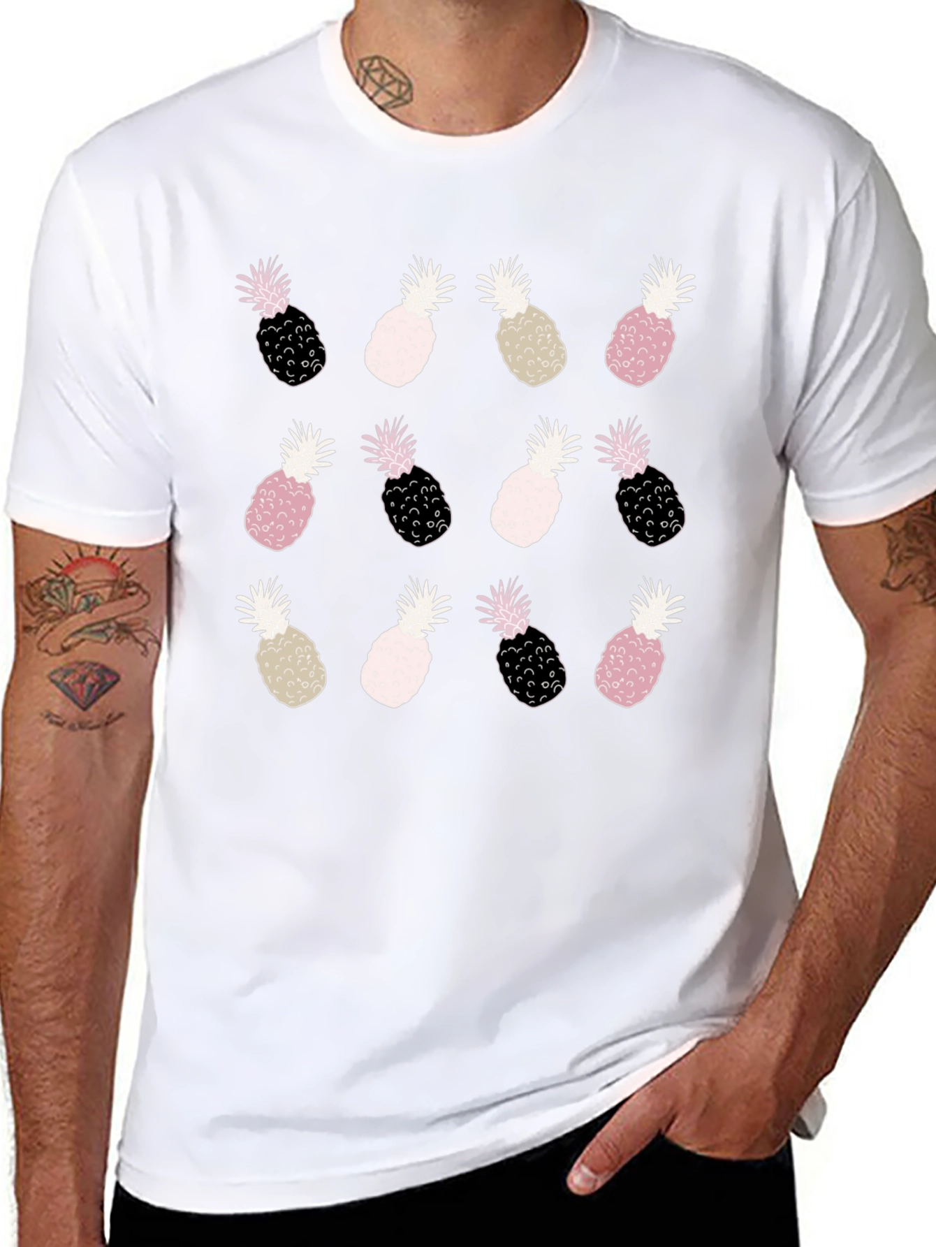 Pineapple Print Tee - Fun Trendy Black T-Shirt