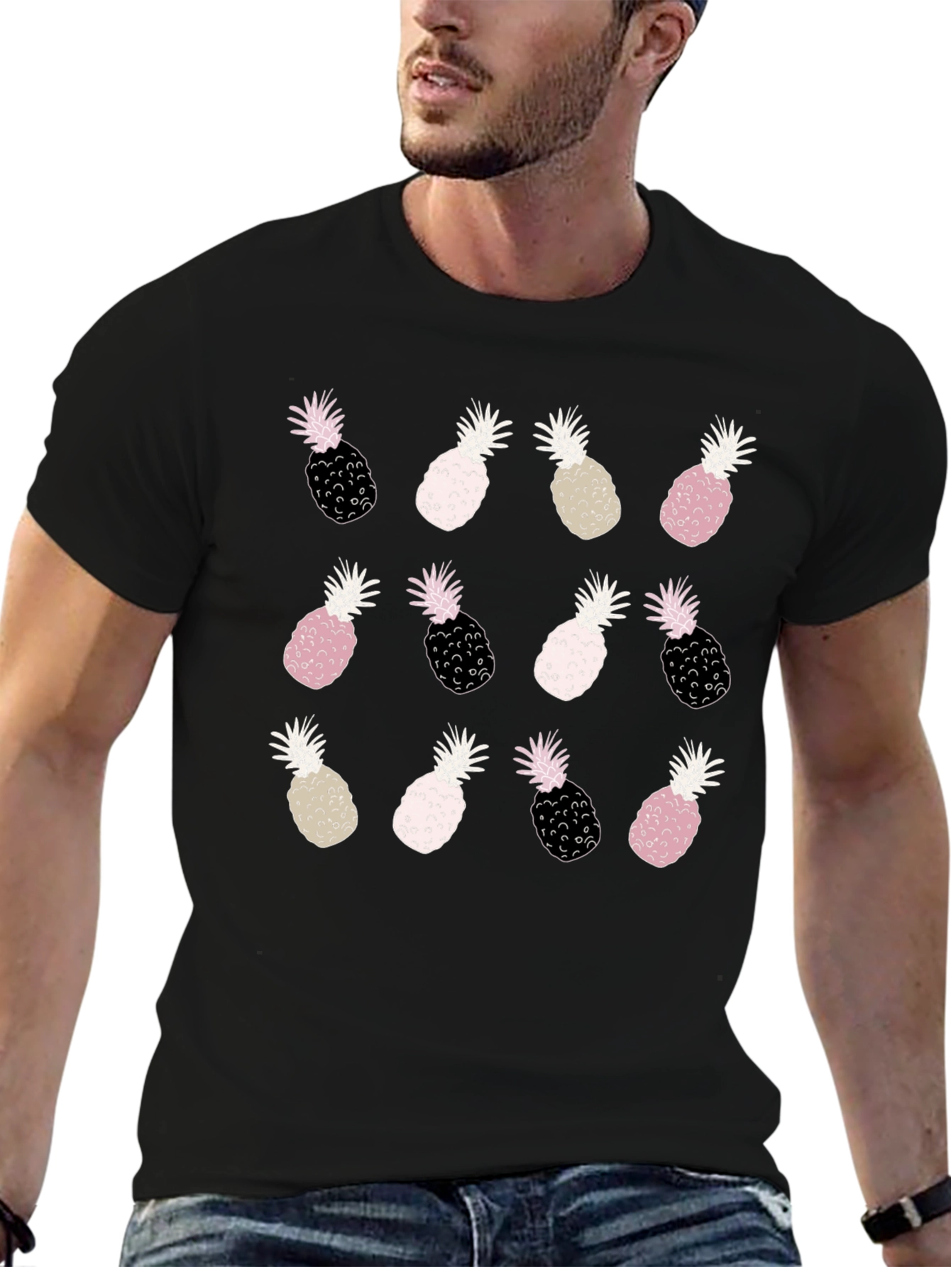 Pineapple Print Tee - Fun Trendy Black T-Shirt