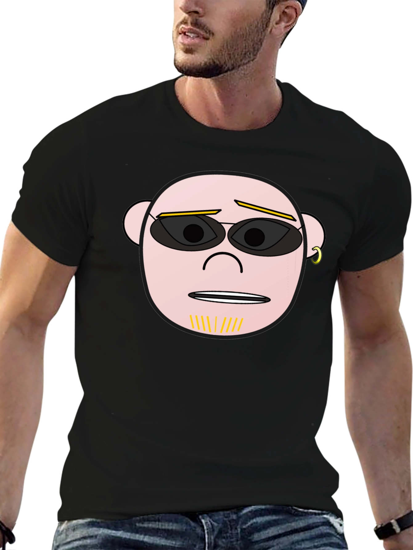 Cool Cartoon Face Graphic Black T-Shirt