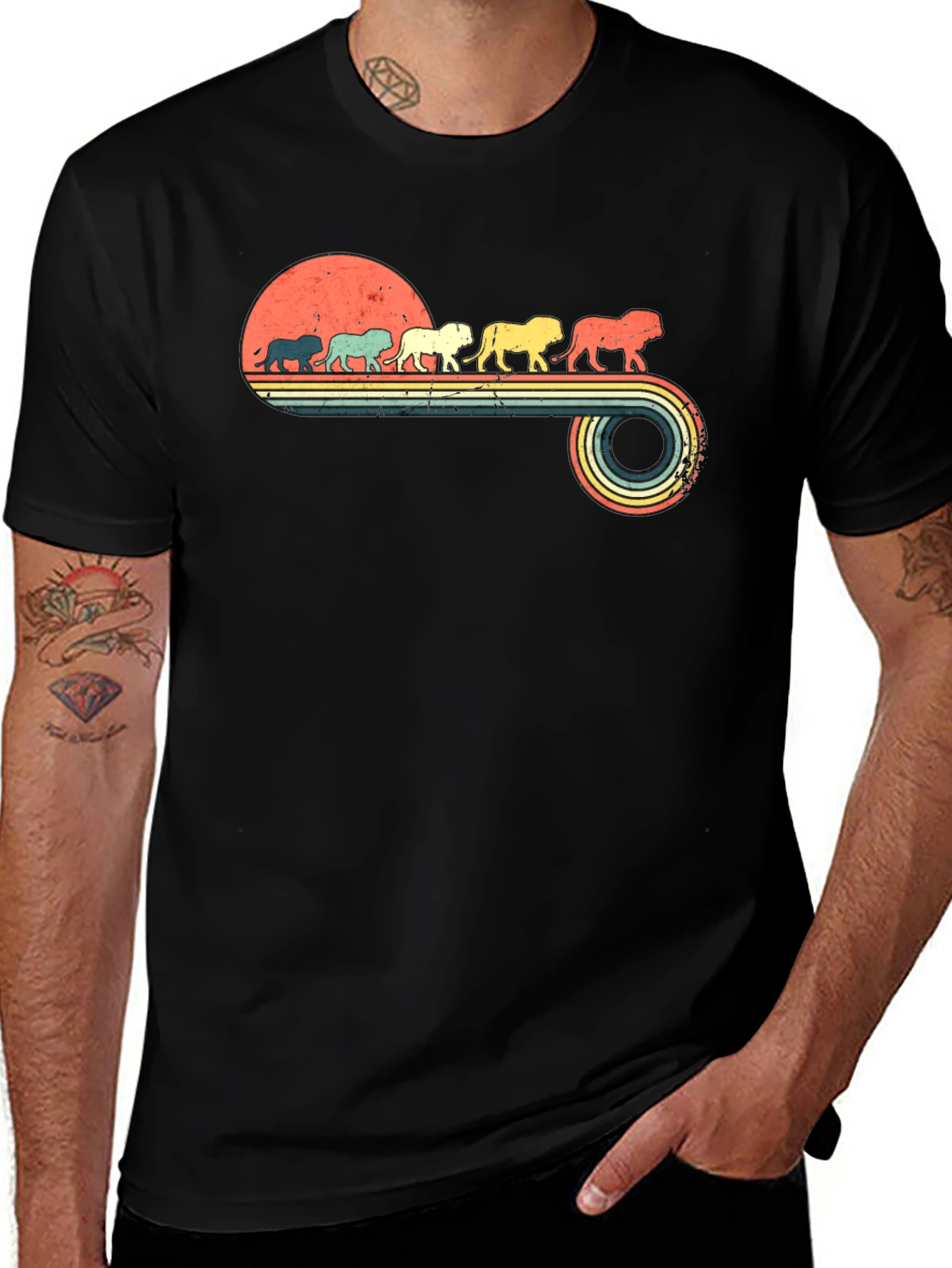 Retro Lion Parade Black Graphic Tee
