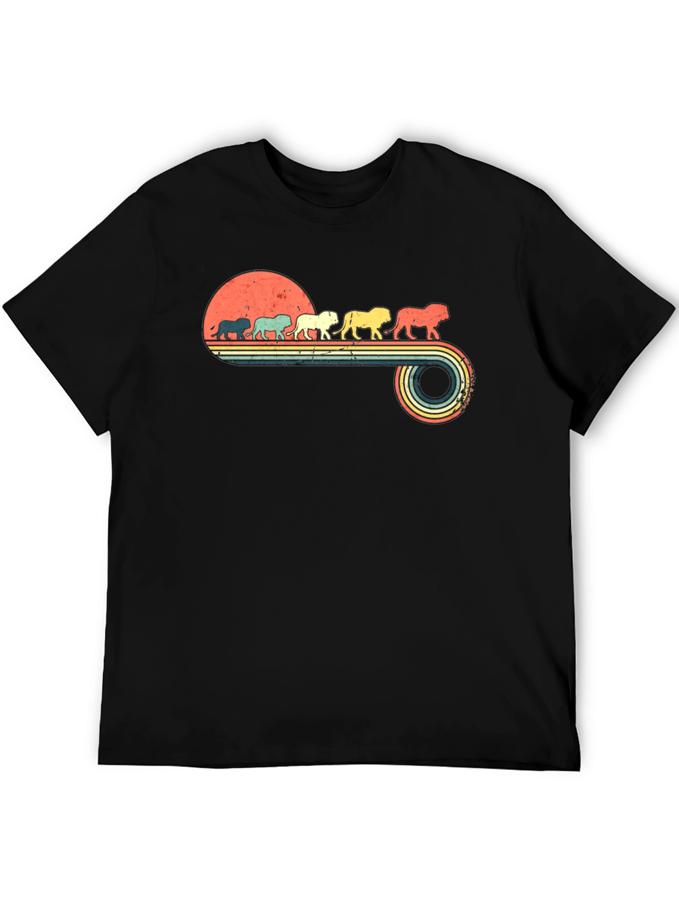 Retro Lion Parade Black Graphic Tee