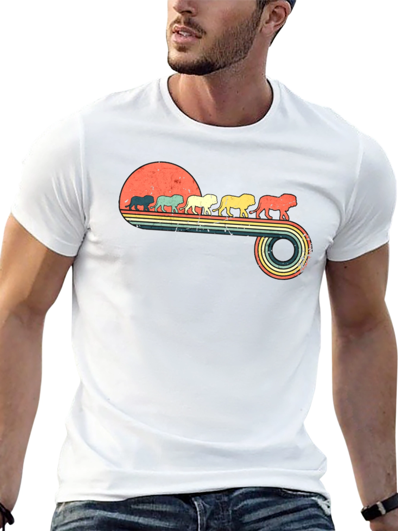 Retro Lion Parade Black Graphic Tee