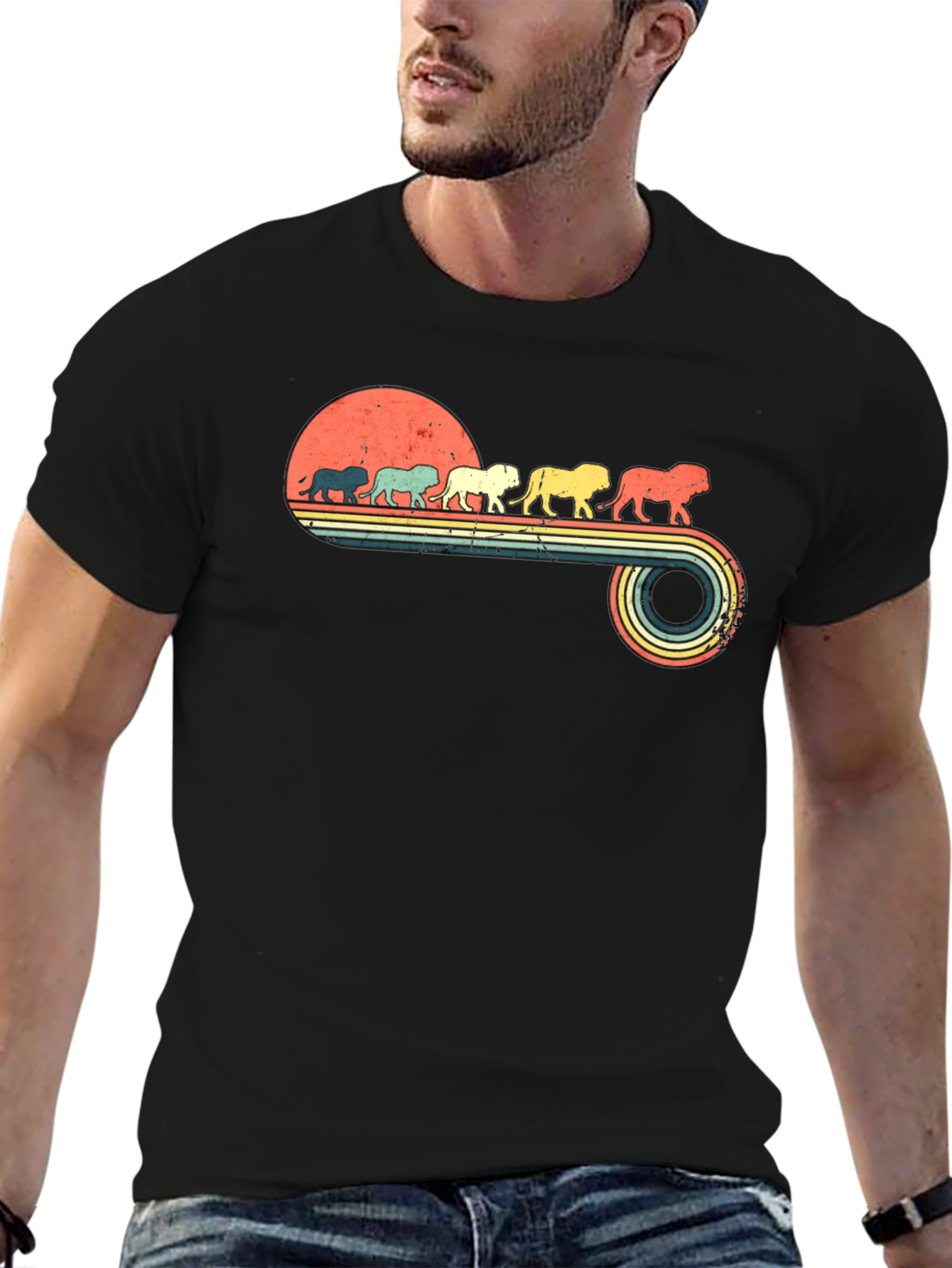 Retro Lion Parade Black Graphic Tee