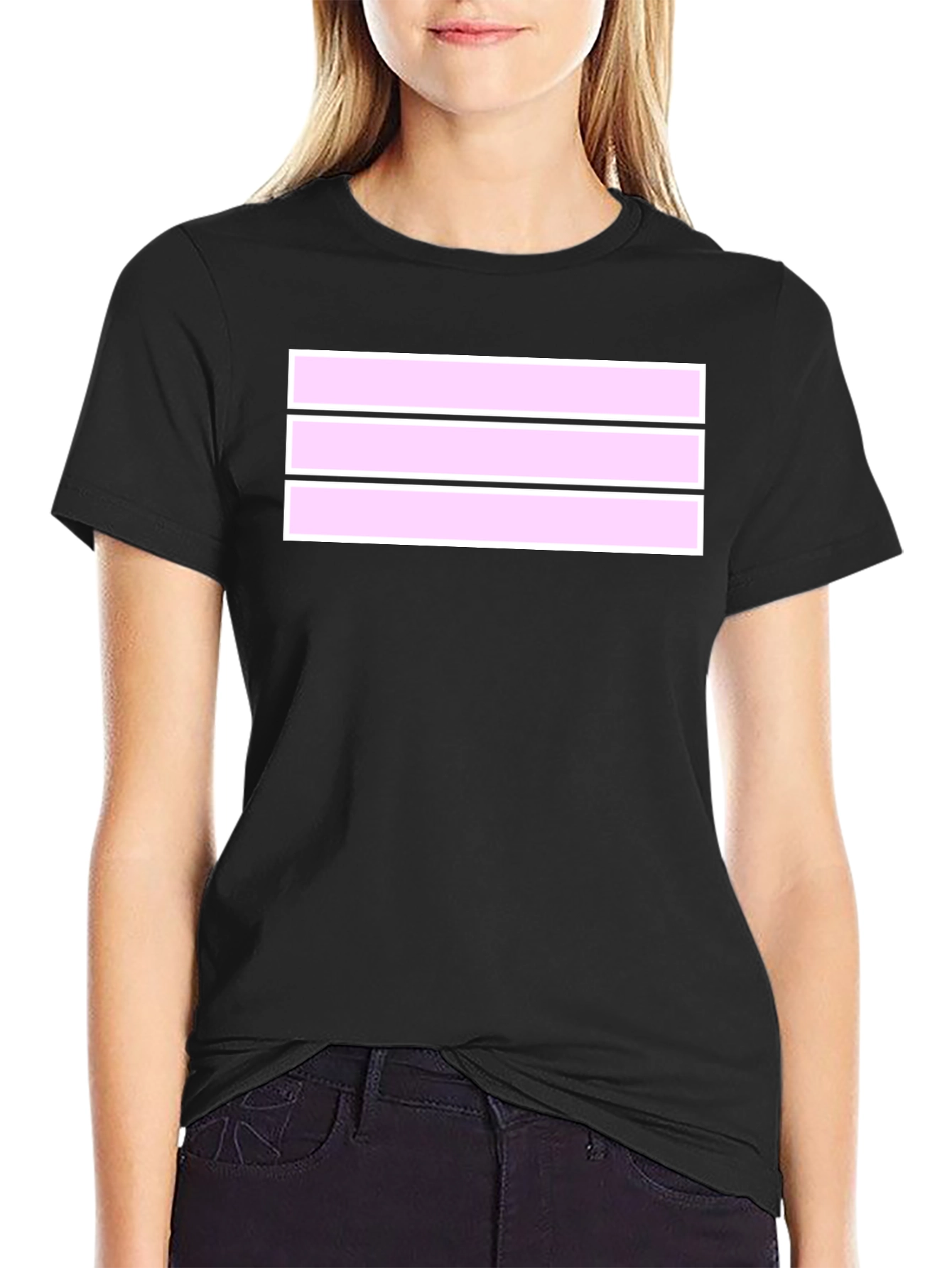 Striped T-Shirt: Black with Pink & White Design