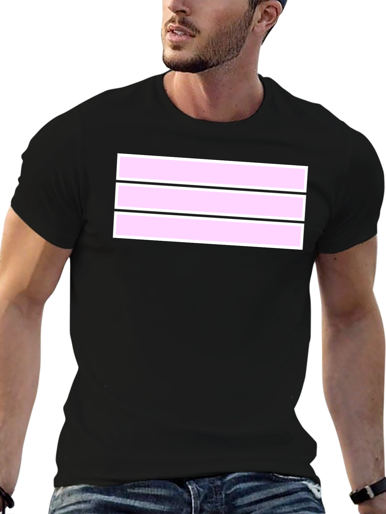 Striped T-Shirt: Black with Pink & White Design